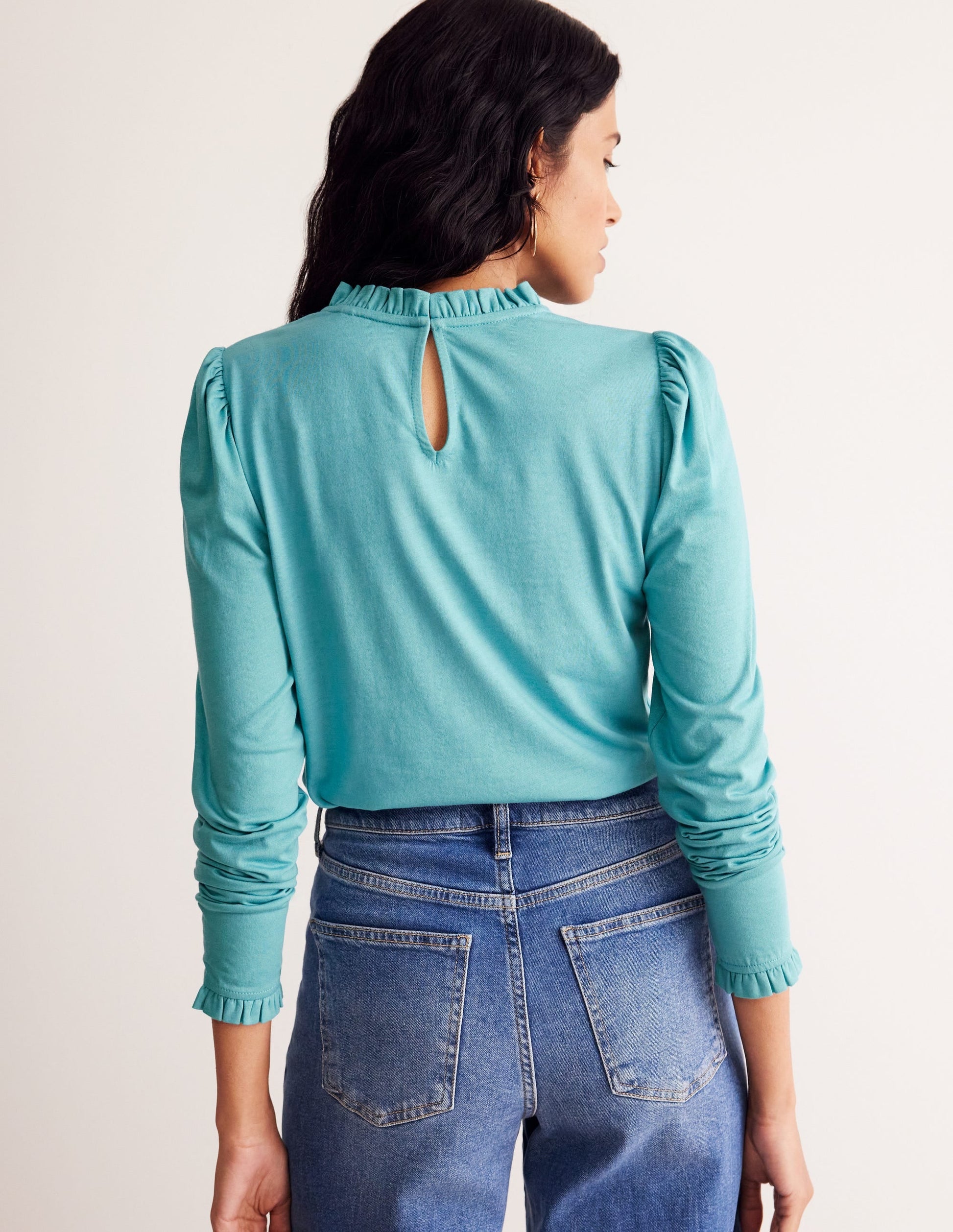 Supersoft Frill Detail Top-Blue Grass-3