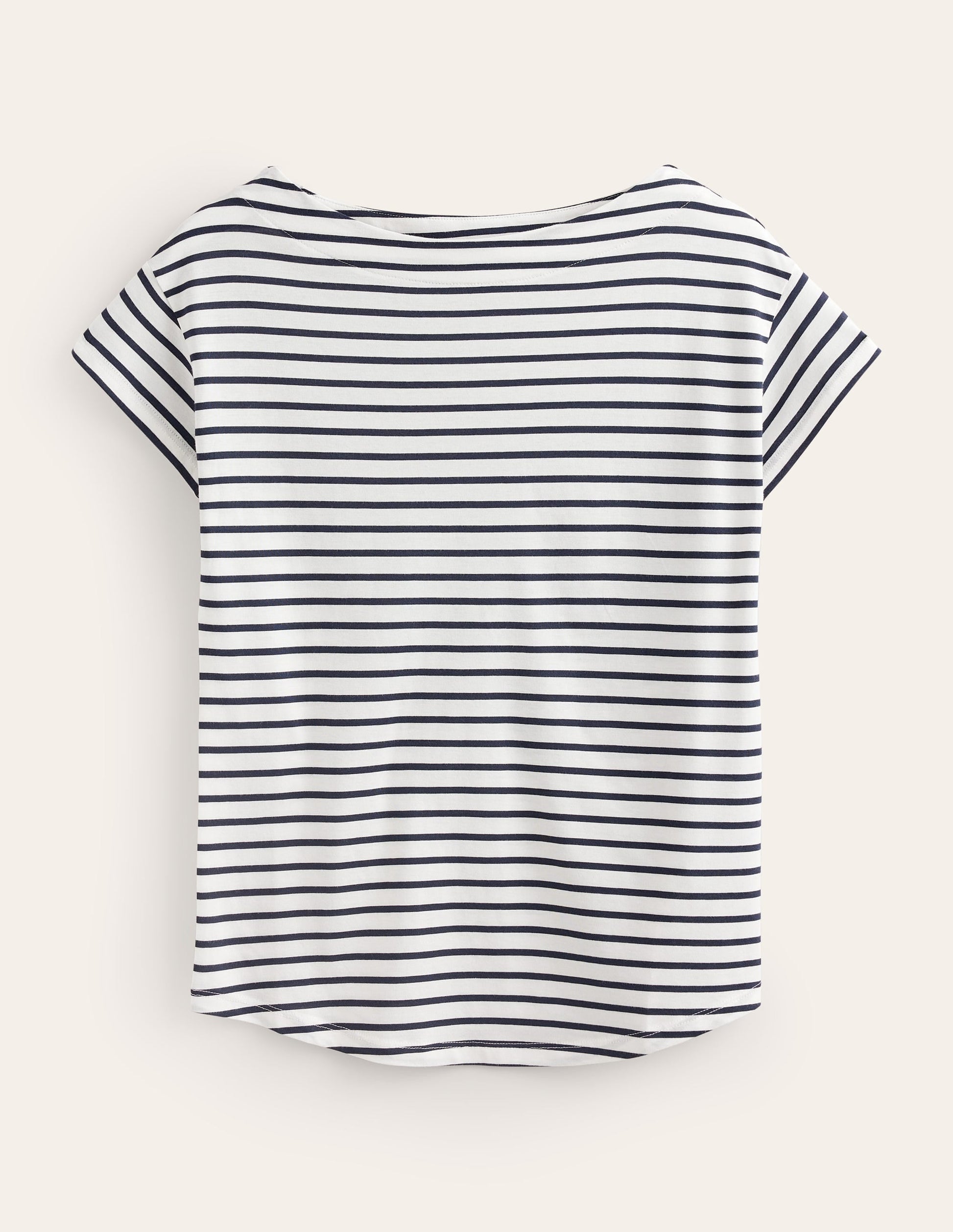 Supersoft Boat Neck T-Shirt-Ivory, Navy Stripe-5