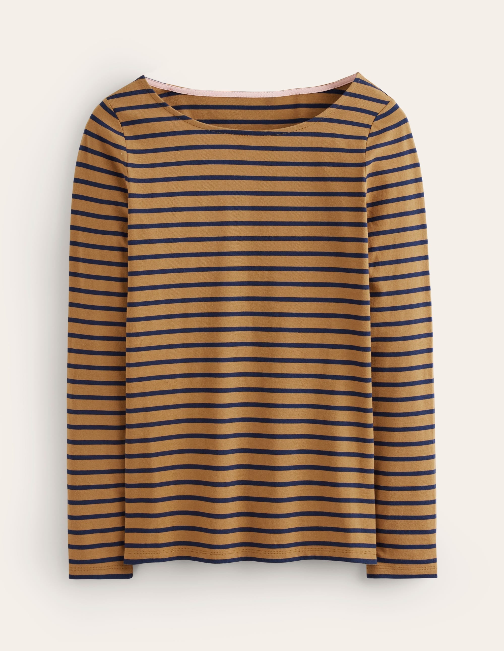 Ella Long Sleeve Breton-Camel, French Navy Stripe - Image 5