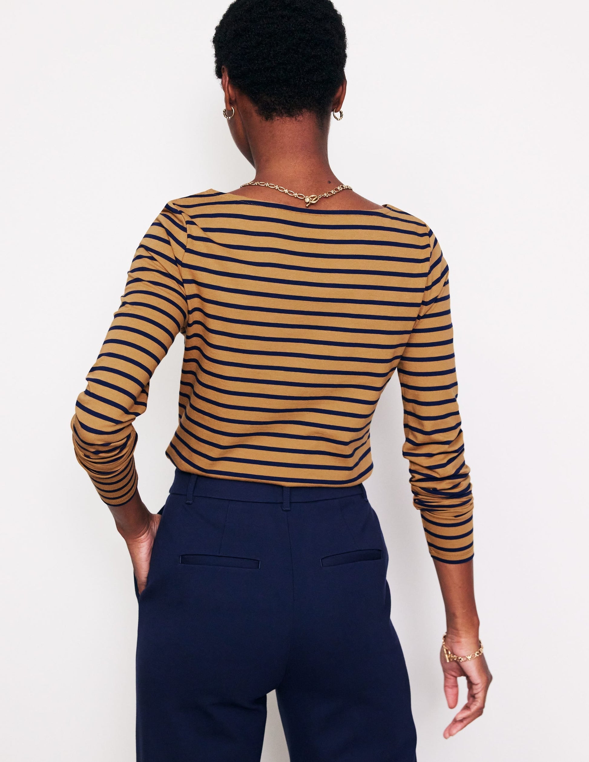 Ella Long Sleeve Breton-Camel, French Navy Stripe-3