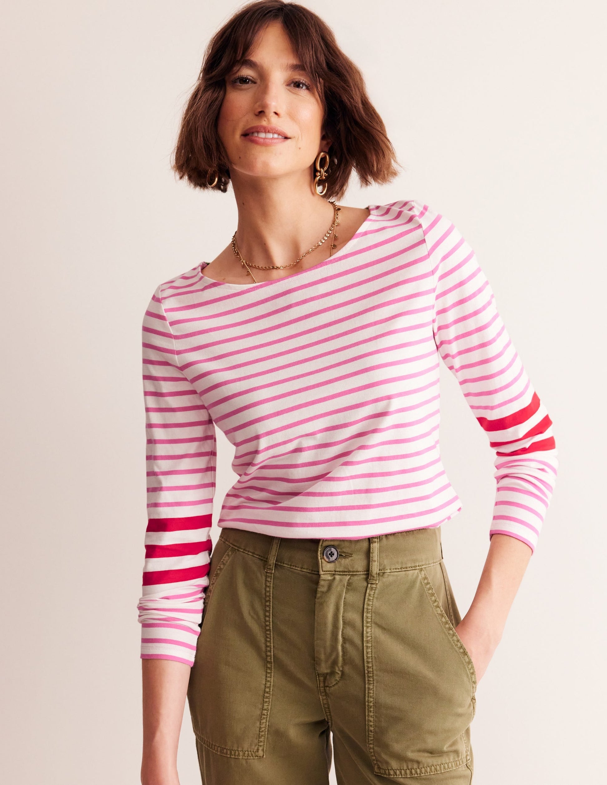 Ella Long Sleeve Breton-Ivory, Red and Party Pink-1