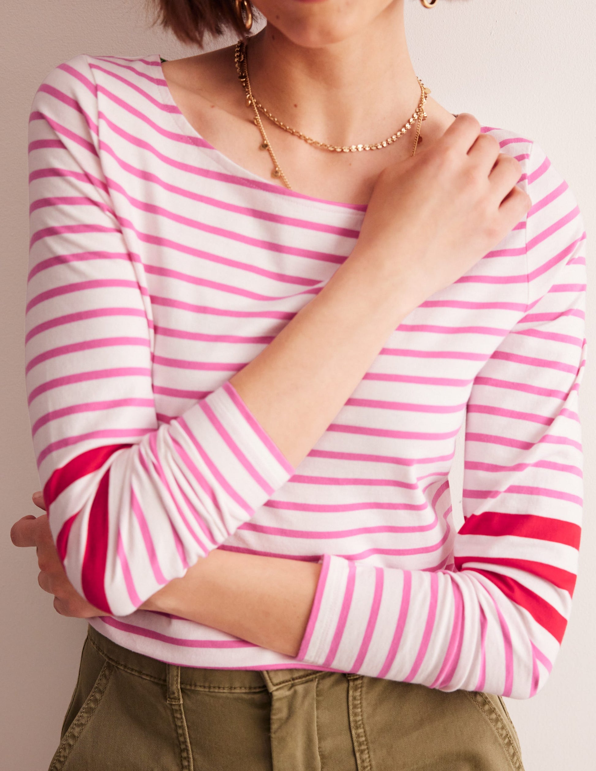 Ella Long Sleeve Breton-Ivory, Red and Party Pink-2