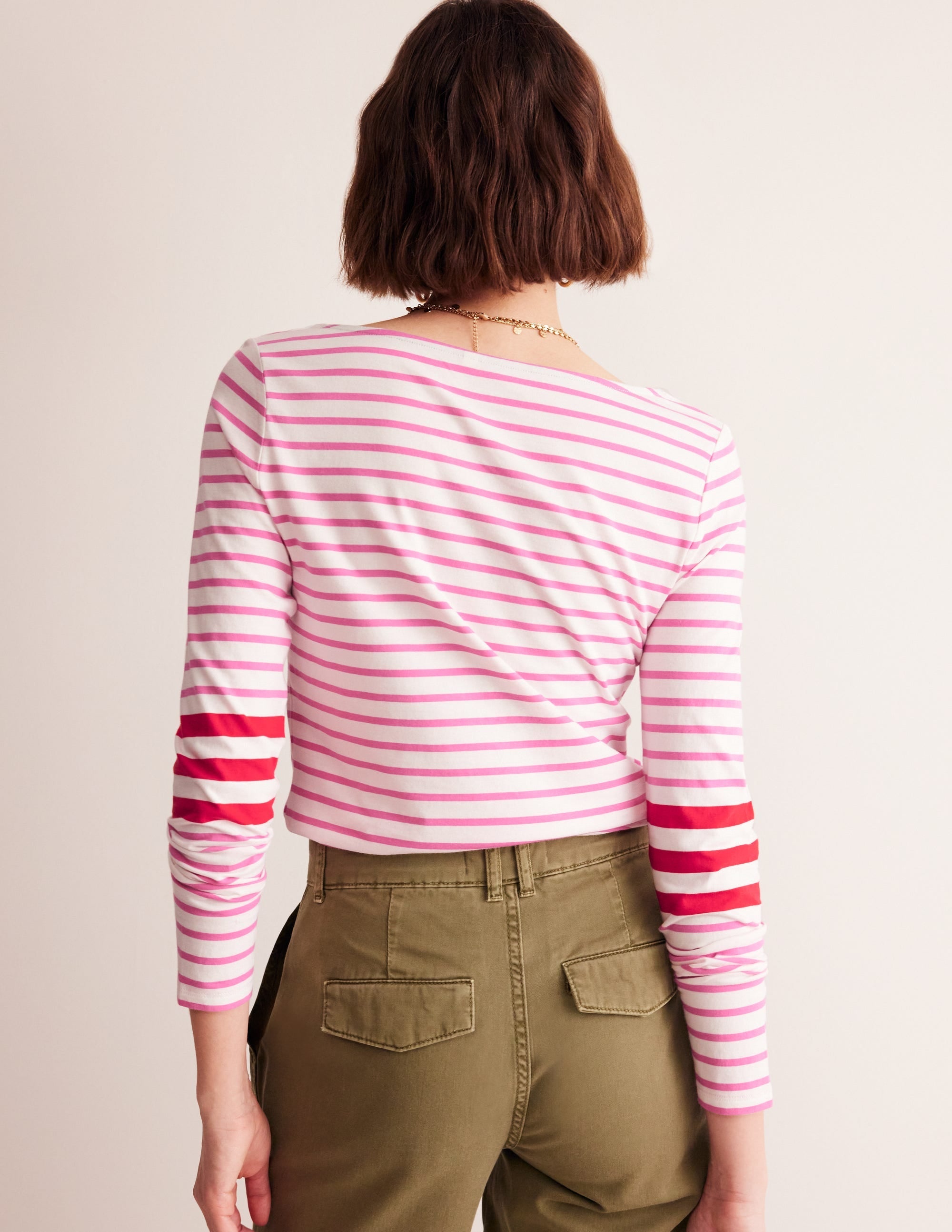 Ella Long Sleeve Breton-Ivory, Red and Party Pink - Image 3