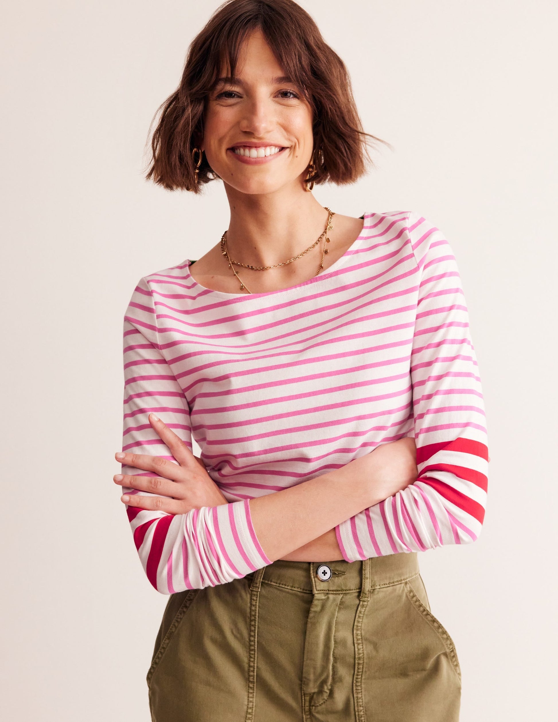 Ella Long Sleeve Breton-Ivory, Red and Party Pink-4