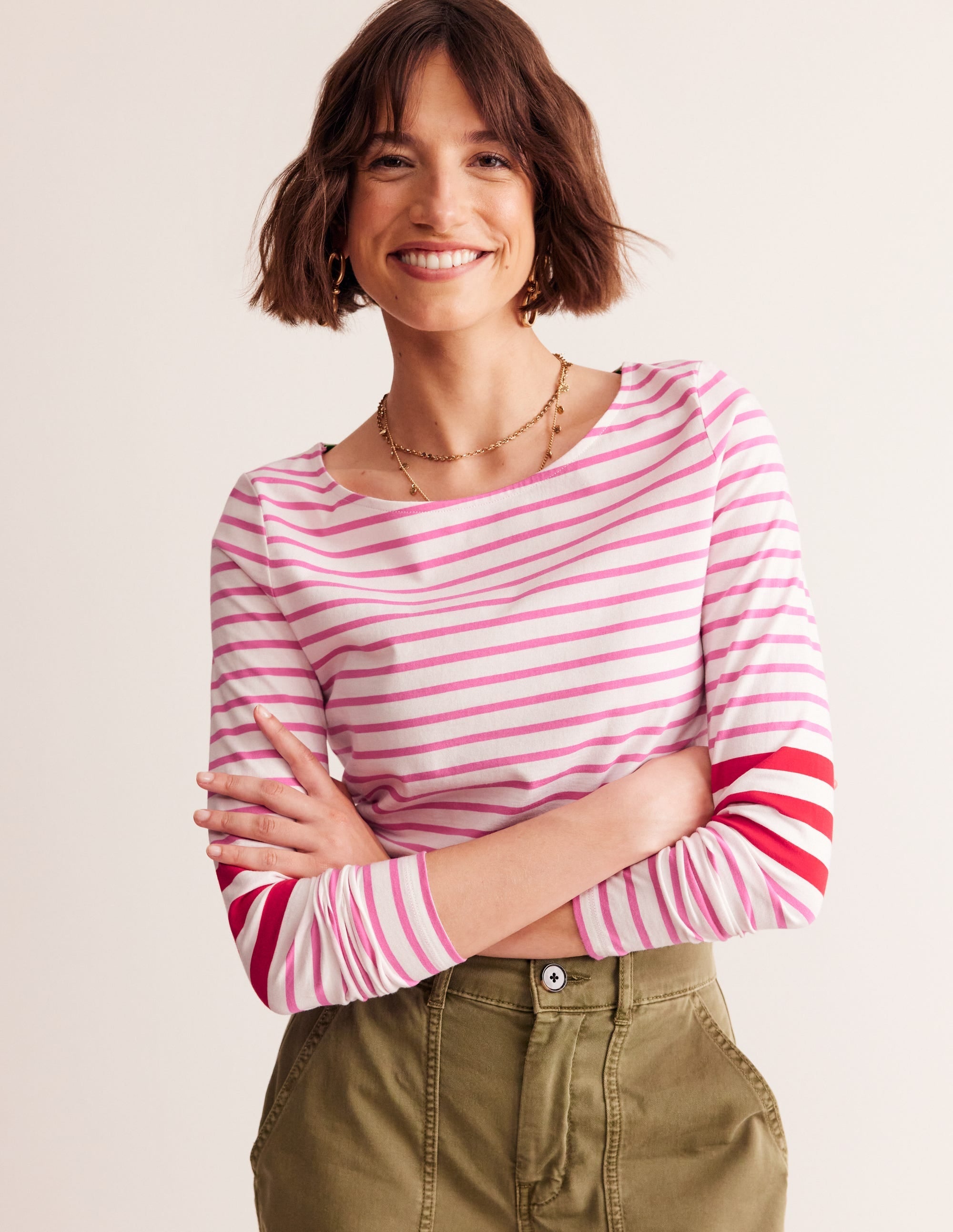 Ella Long Sleeve Breton-Ivory, Red and Party Pink - Image 4