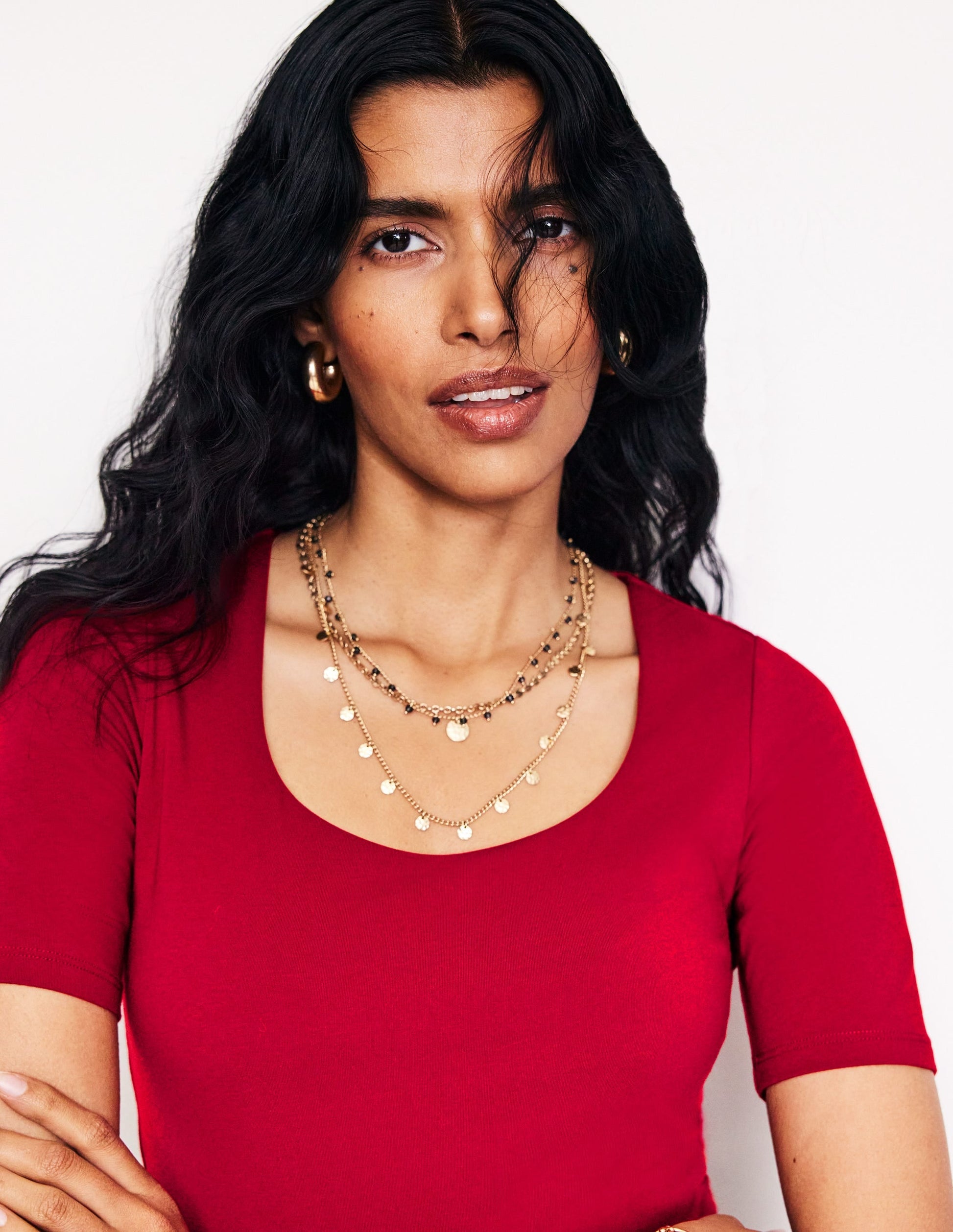 Double Layer Scoop T-shirt-Red Liquorice-1