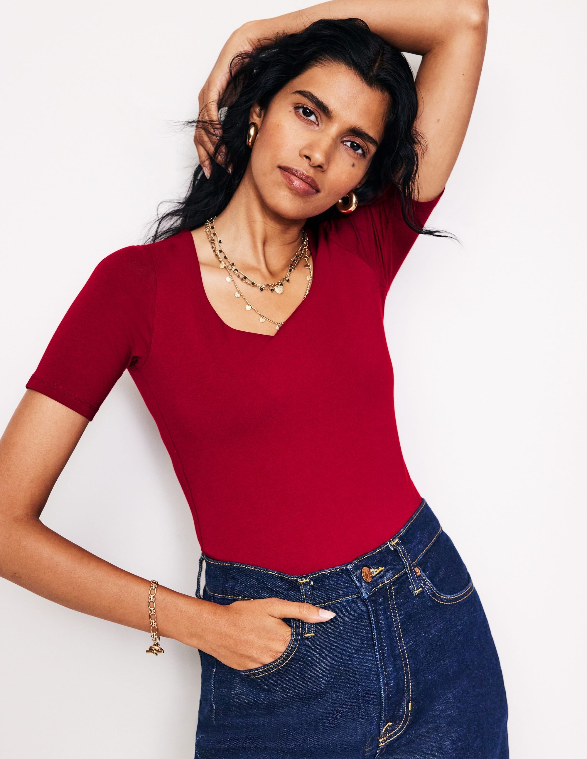 Double Layer Scoop T-shirt-Red Liquorice - Image 2