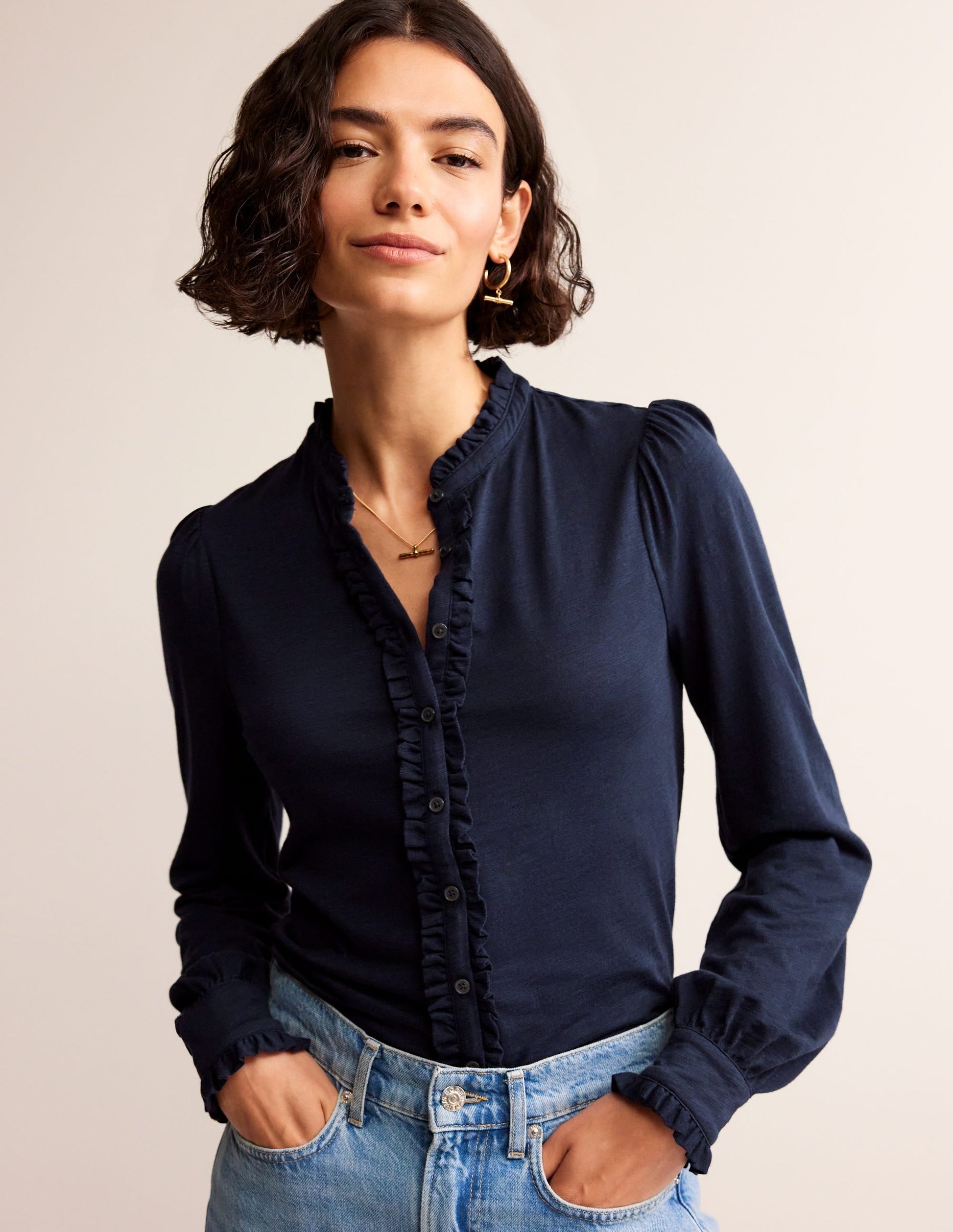 Caroline Jersey Shirt-Navy-1