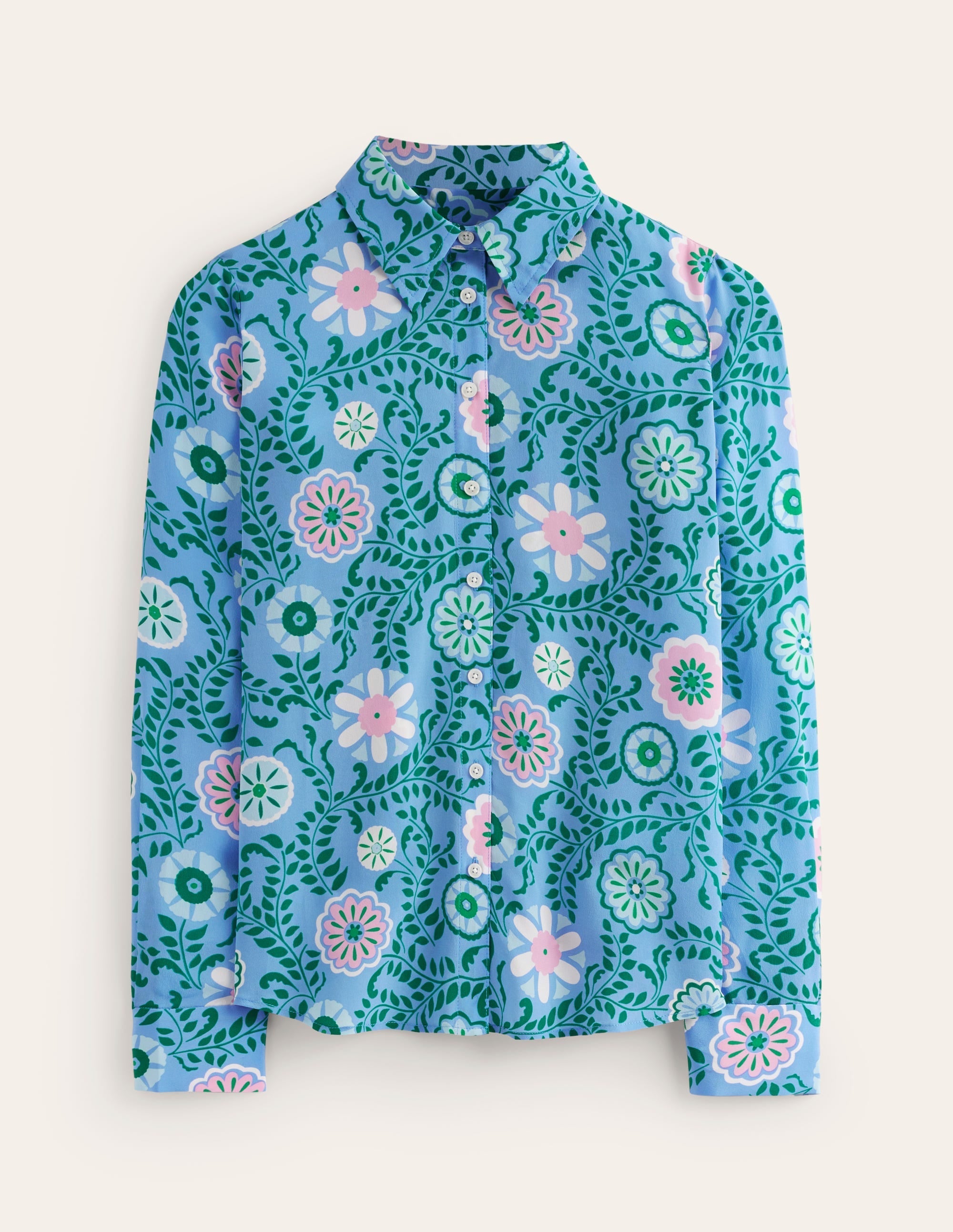 Sienna Silk Shirt-Vintage Blue, Meadow Vine - Image 5