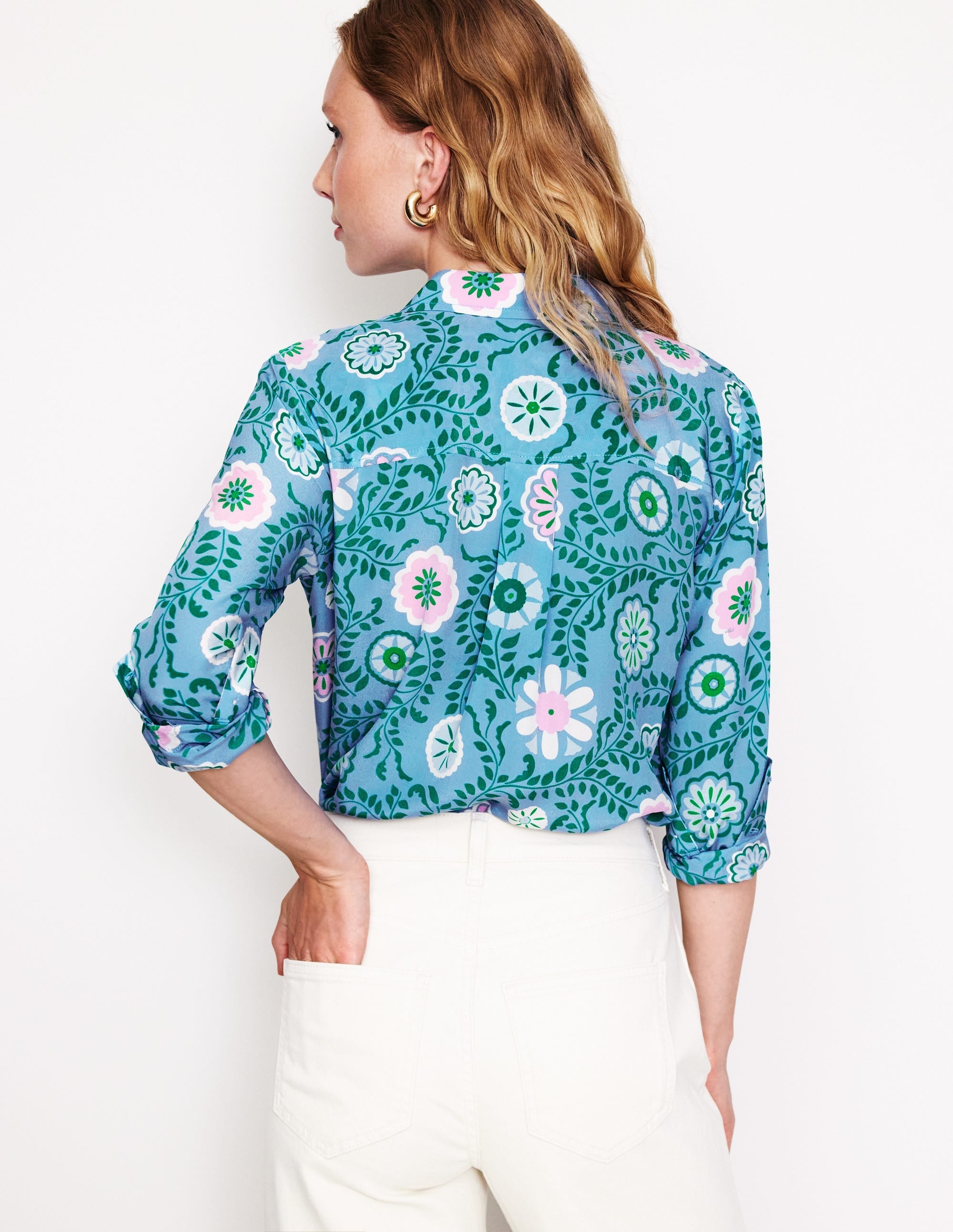 Sienna Silk Shirt-Vintage Blue, Meadow Vine - Image 3