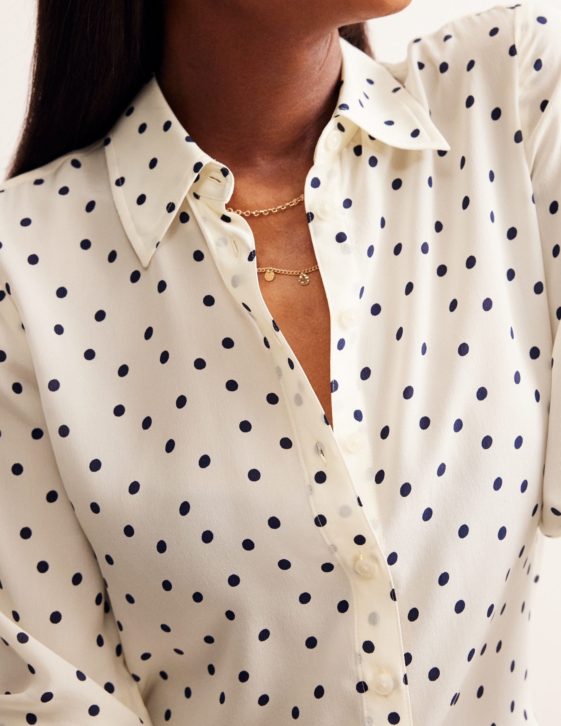 Sienna Silk Shirt-Ivory and Navy, Sparse Spot-2