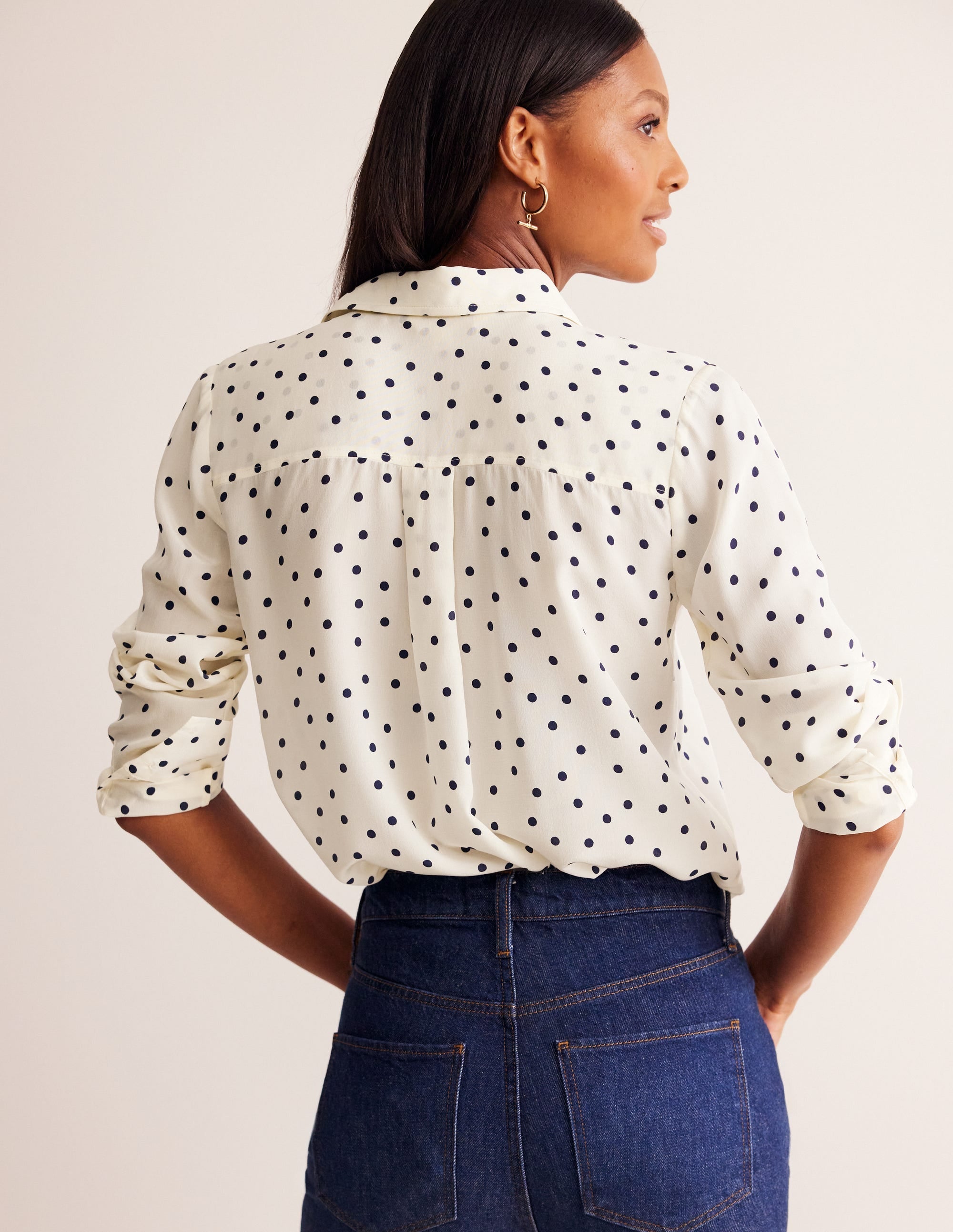 Sienna Silk Shirt-Ivory and Navy, Sparse Spot - Image 3