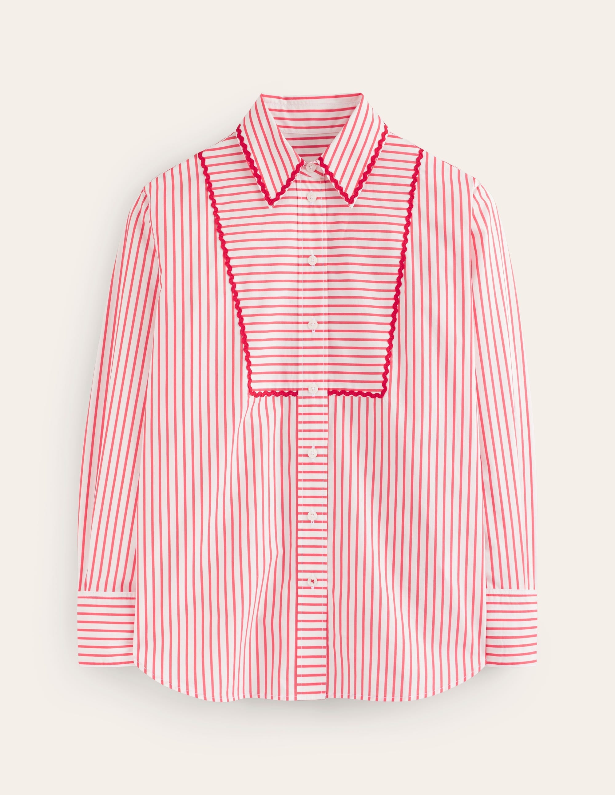 Connie Relaxed Cotton Shirt-Red, Ivory Stripe - Image 9