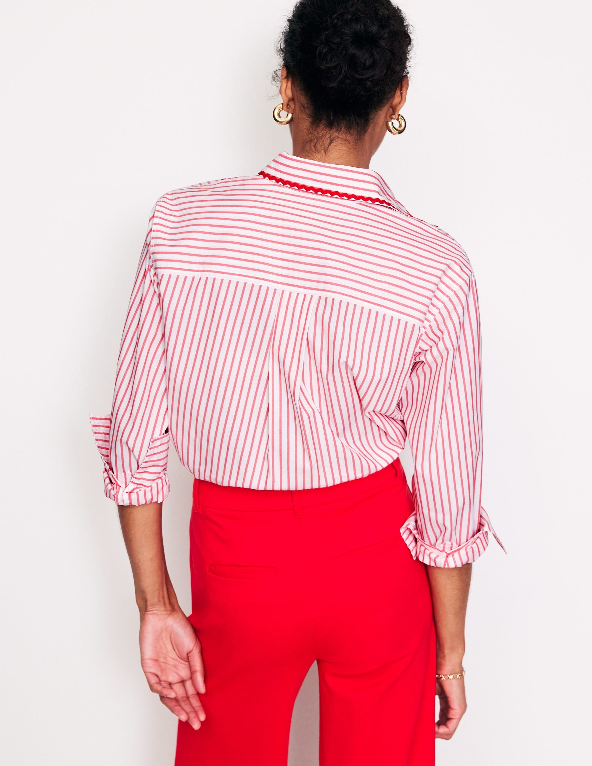 Connie Relaxed Cotton Shirt-Red, Ivory Stripe - Image 3