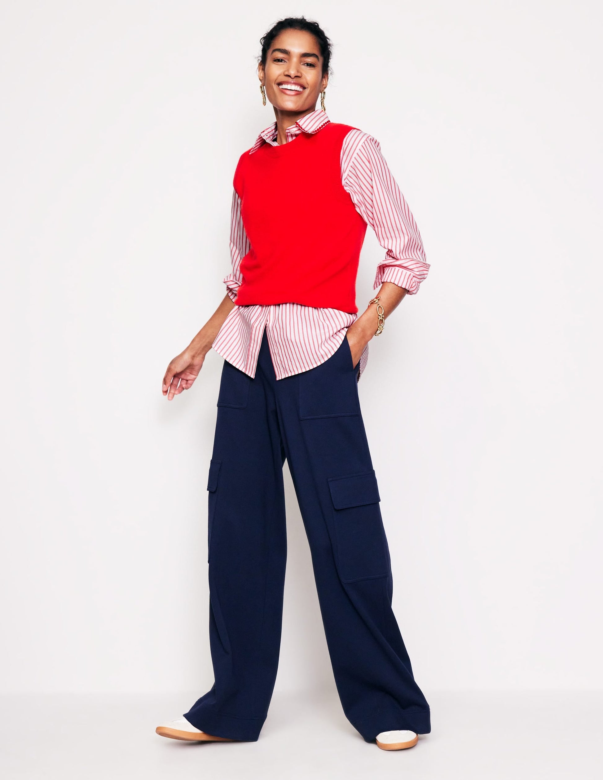 Connie Relaxed Cotton Shirt-Red, Ivory Stripe-6