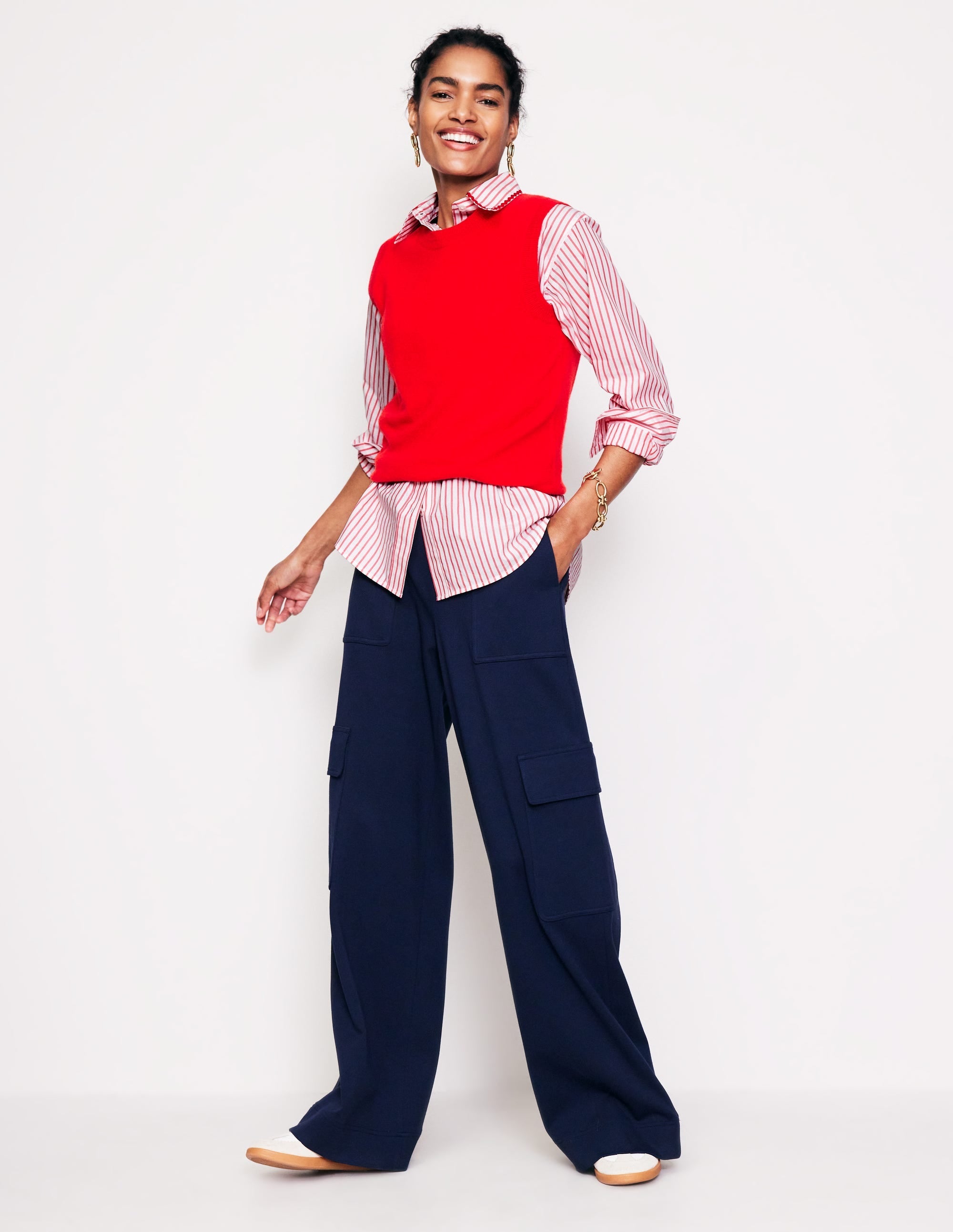 Connie Relaxed Cotton Shirt-Red, Ivory Stripe - Image 6