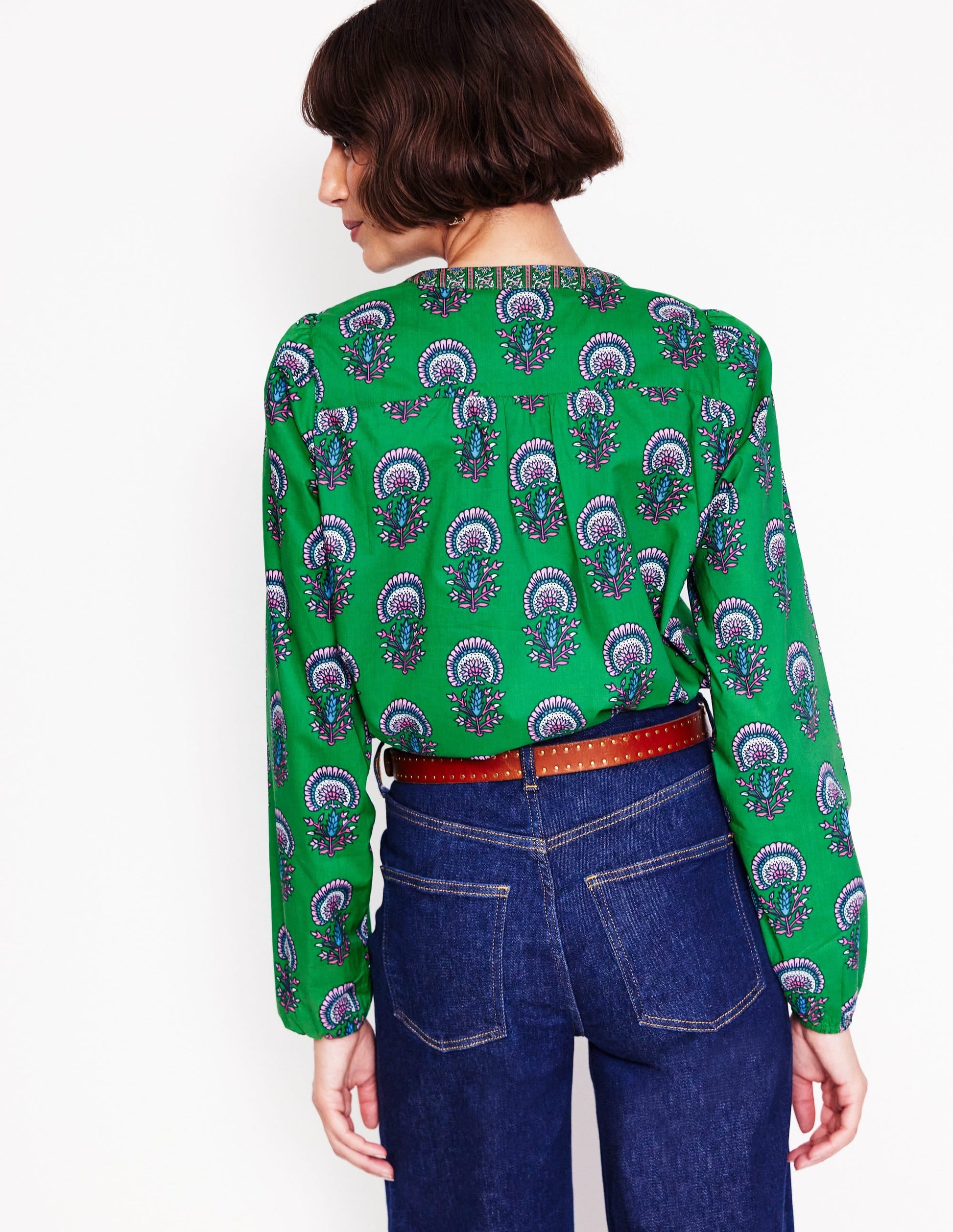 Savannah Cotton Blouse-Rich Emerald, Passion Bud-3