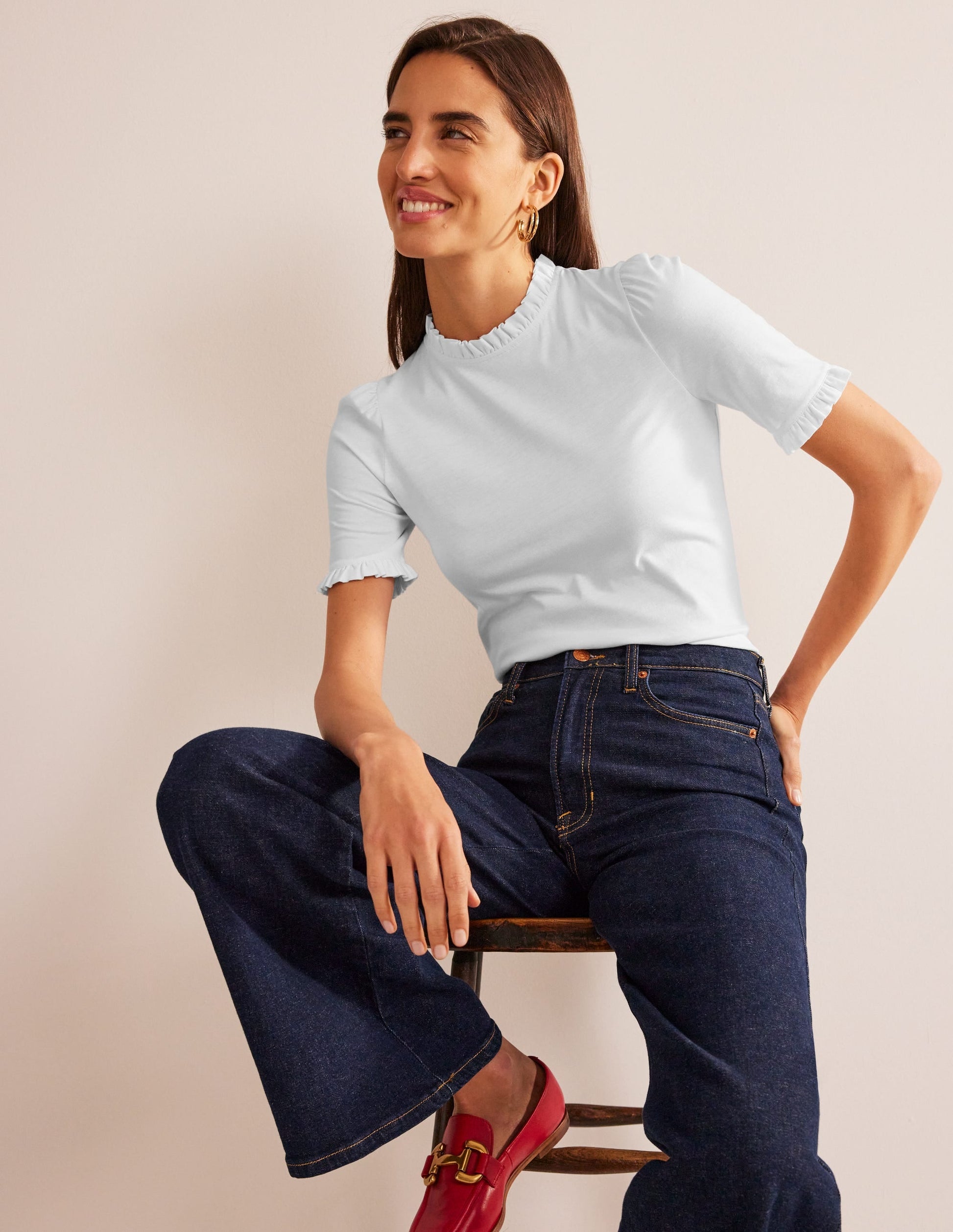Supersoft Frill Detail T-shirt-White-1