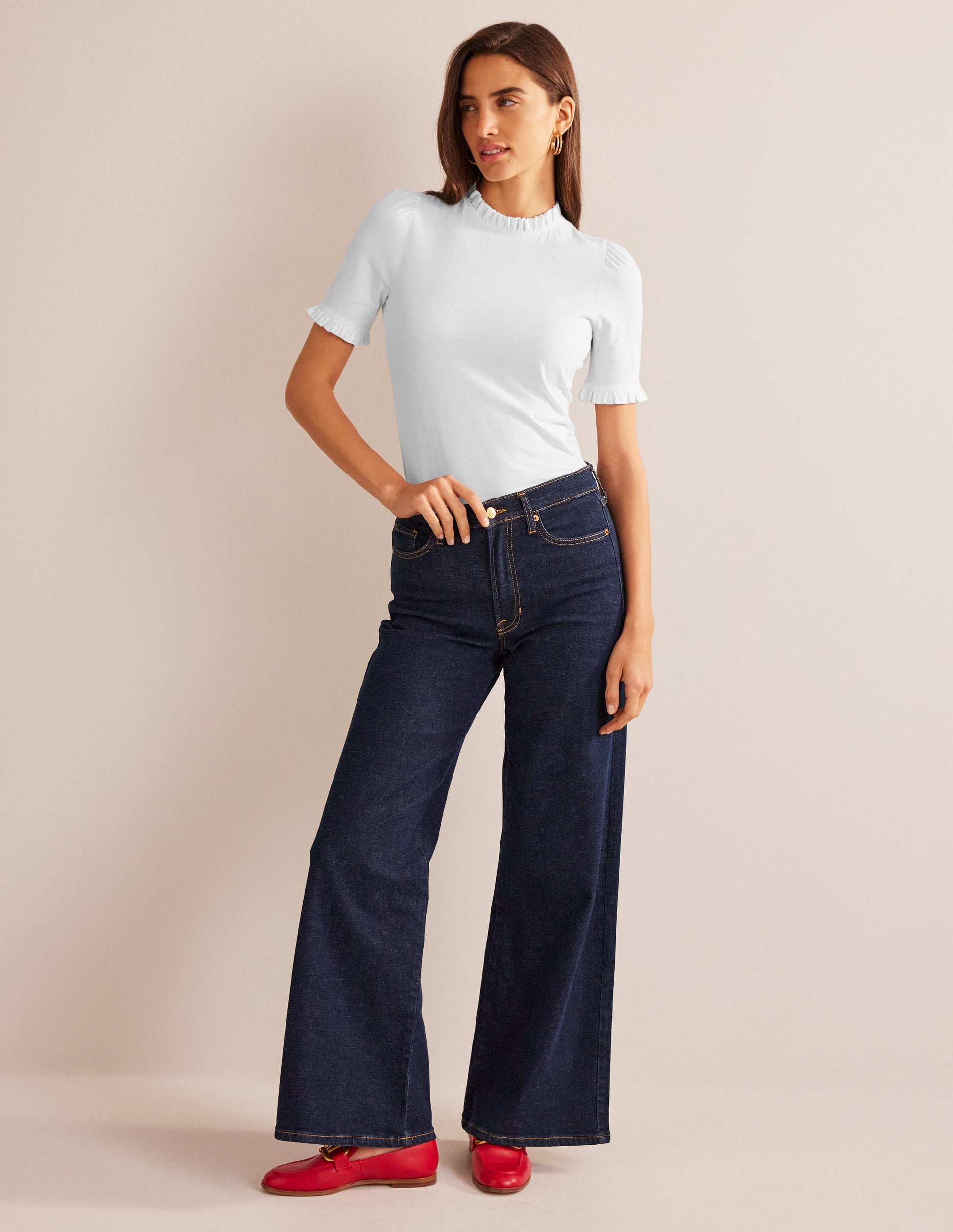 Supersoft Frill Detail T-shirt-White-4