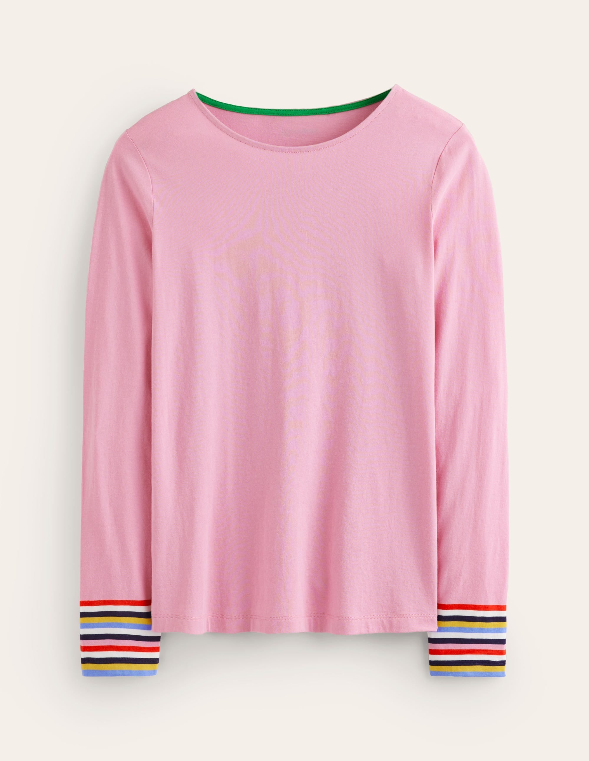 Supersoft Crew Neck Top-Orchid Pink Multi Cuff Stripe - Image 5