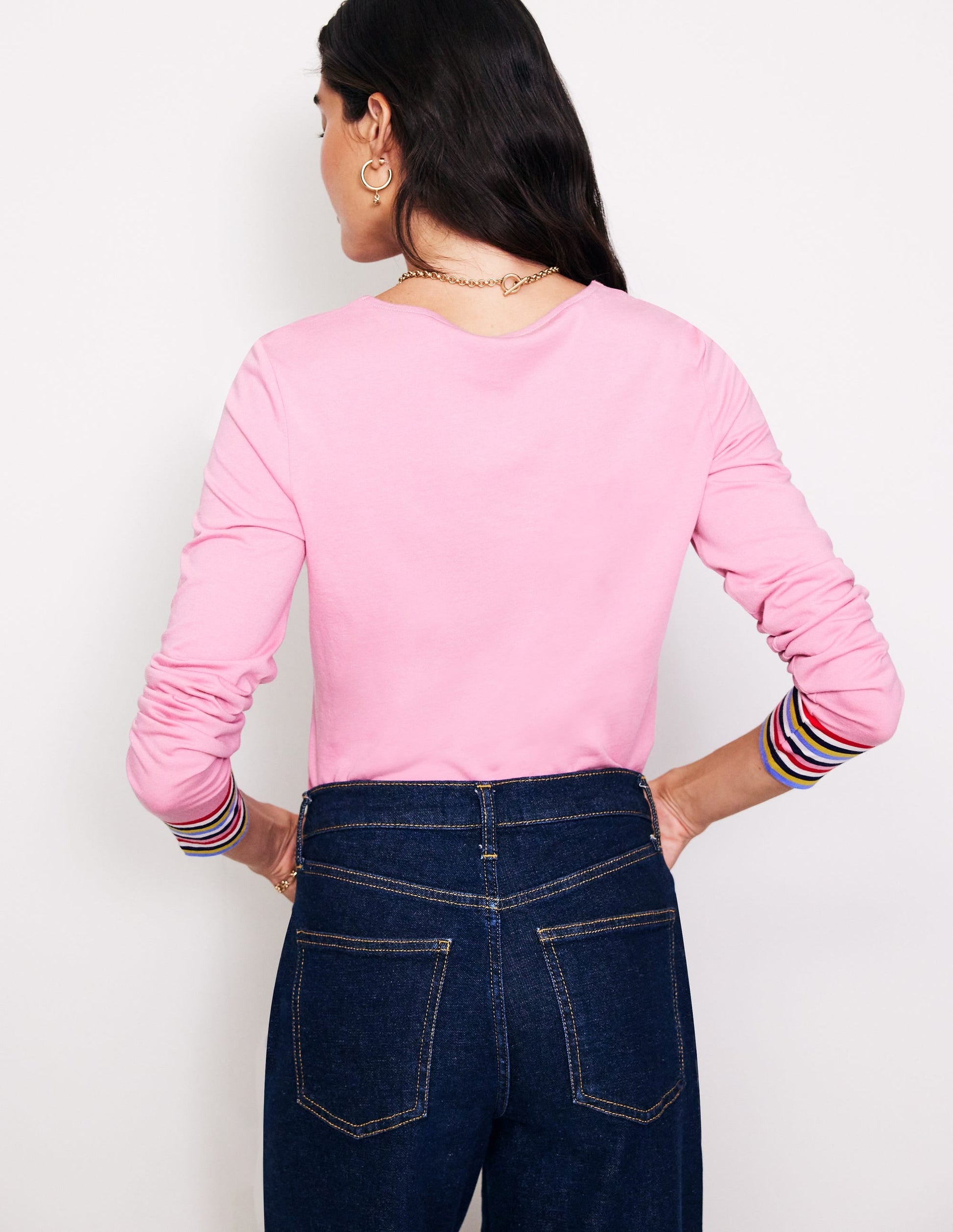 Supersoft Crew Neck Top-Orchid Pink Multi Cuff Stripe-3
