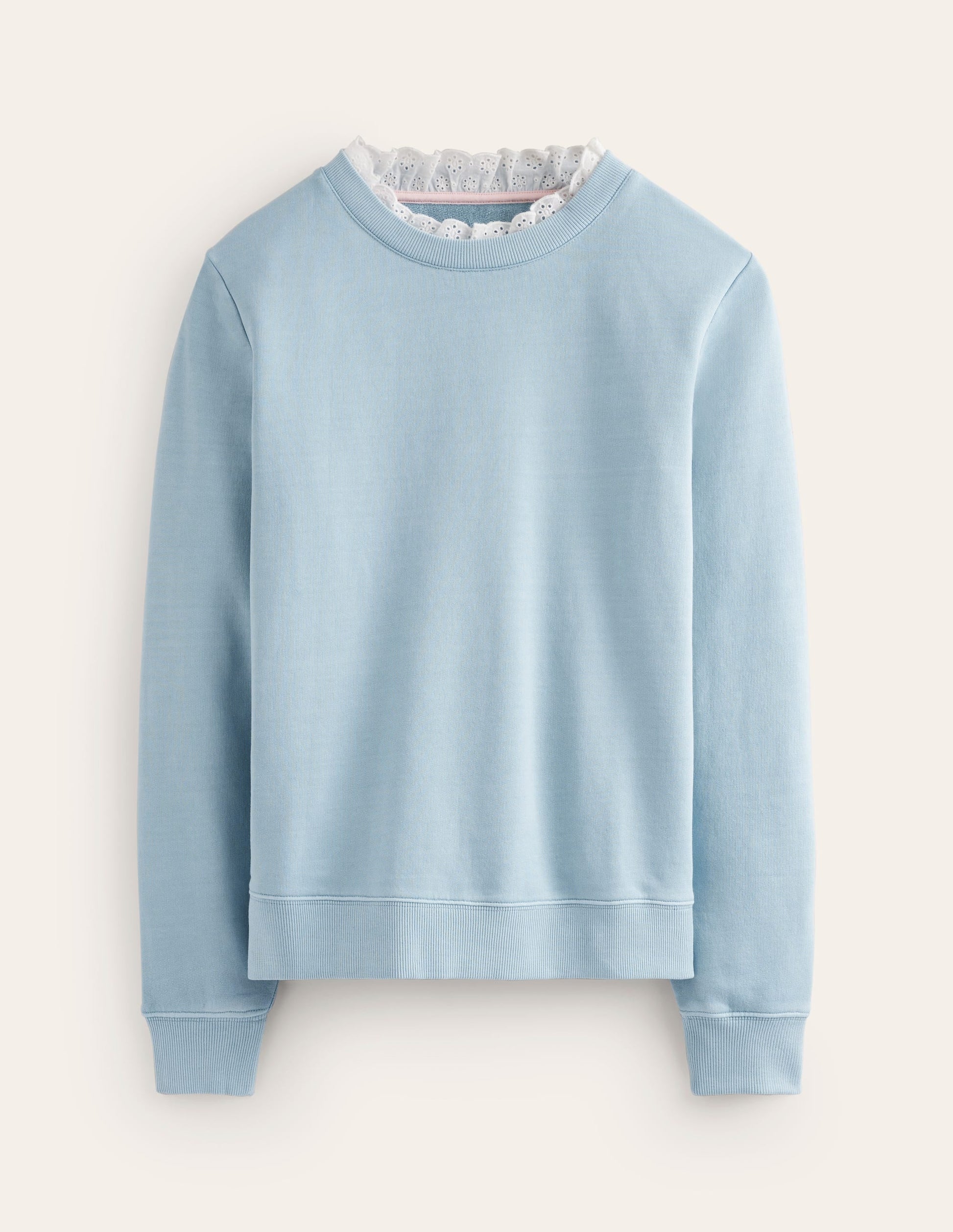 Broderie Trim Sweatshirt-Sky Blue-5