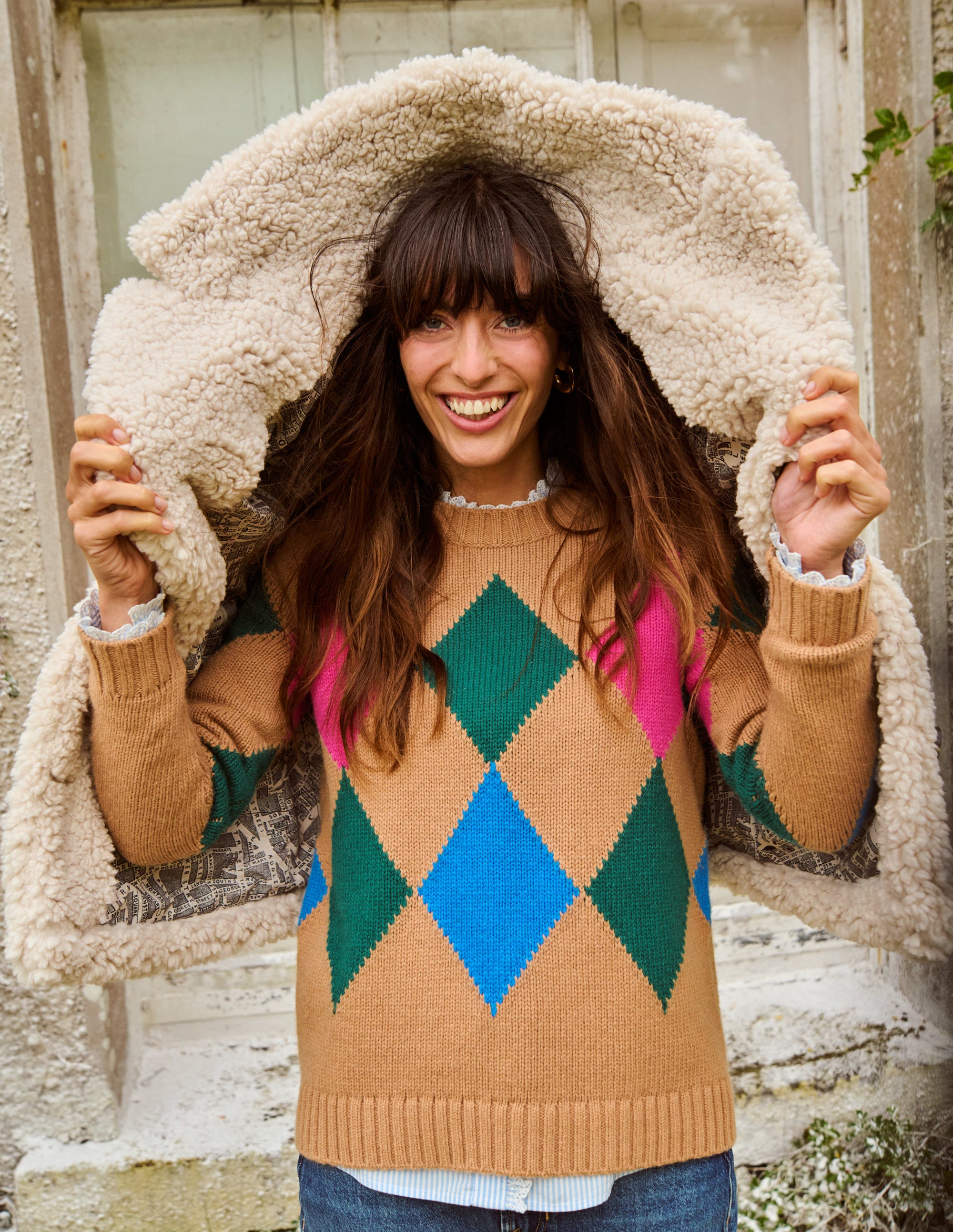 Chester Quilted Borg Coat-Winter Moss, Ivory - Image 8
