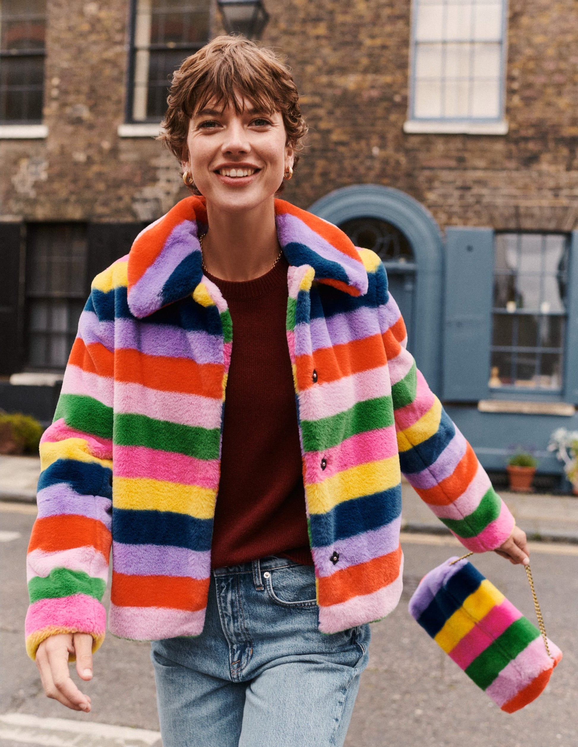 Stripe Faux-Fur Coat-Rainbow Stripe-6