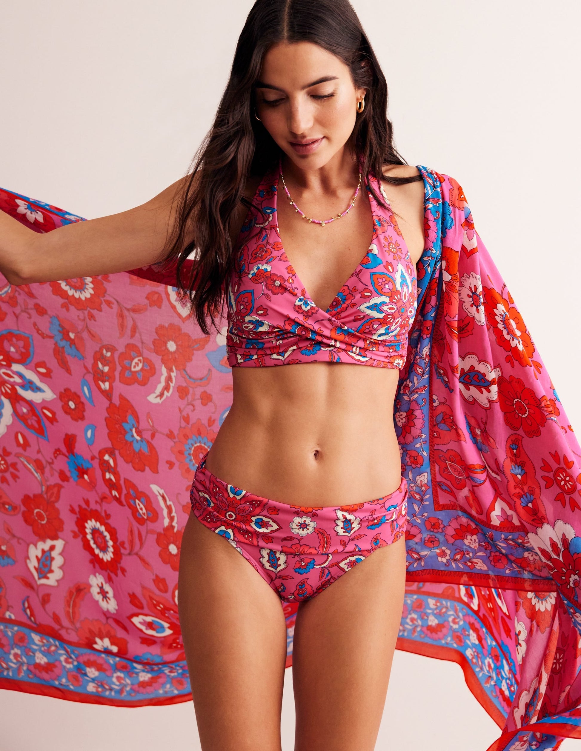 Printed Sarong Scarf-Party Pink, Botanic Sprig-1