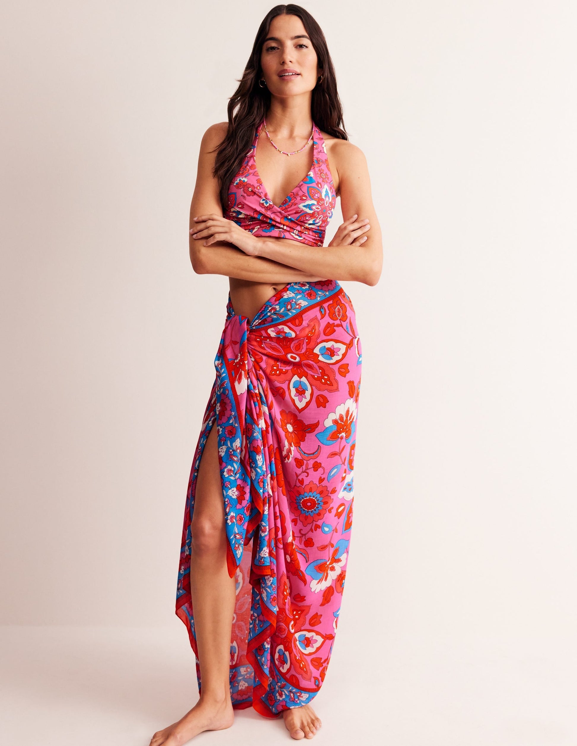 Printed Sarong Scarf-Party Pink, Botanic Sprig-2