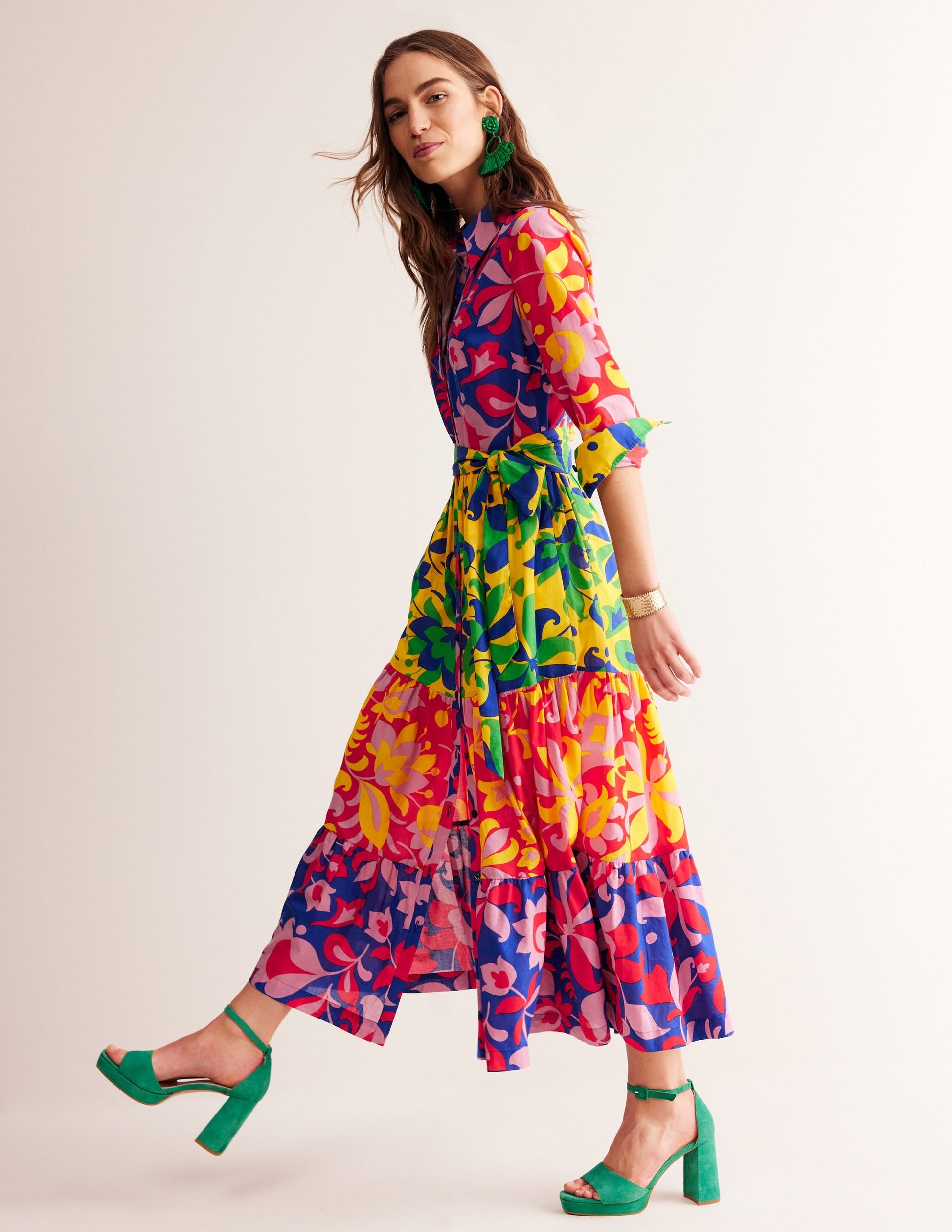 Flo Cotton Midi Shirt Dress-Abstract Tulip, Hotch-1