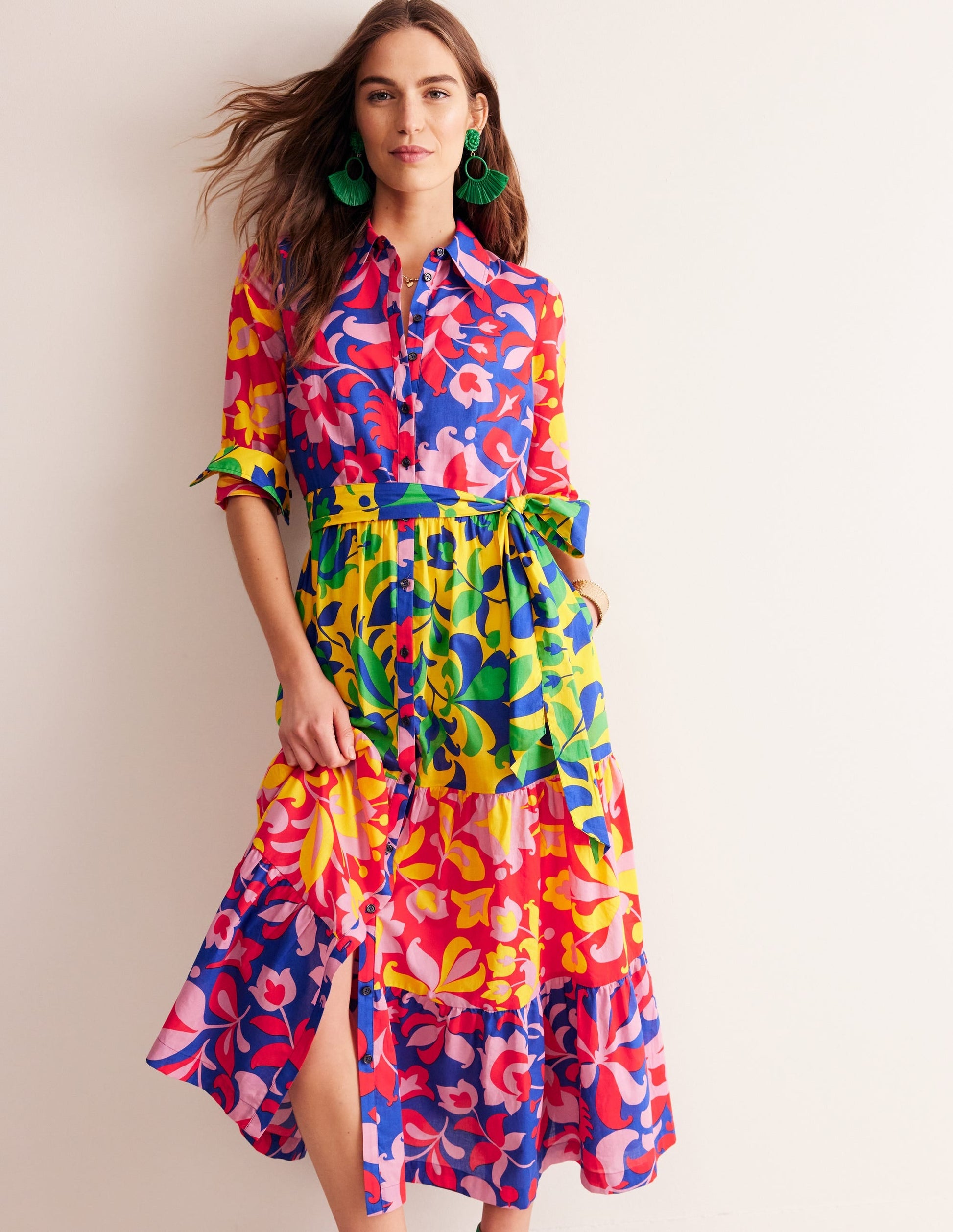 Flo Cotton Midi Shirt Dress-Abstract Tulip, Hotch-2