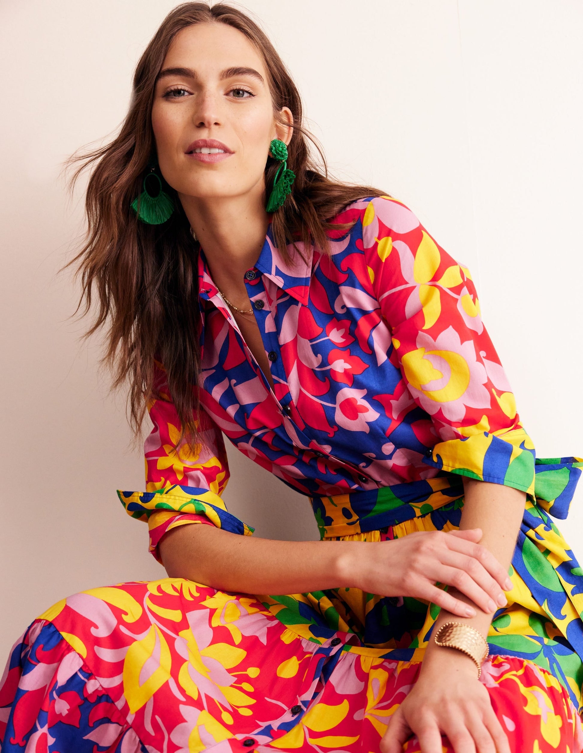 Flo Cotton Midi Shirt Dress-Abstract Tulip, Hotch-3