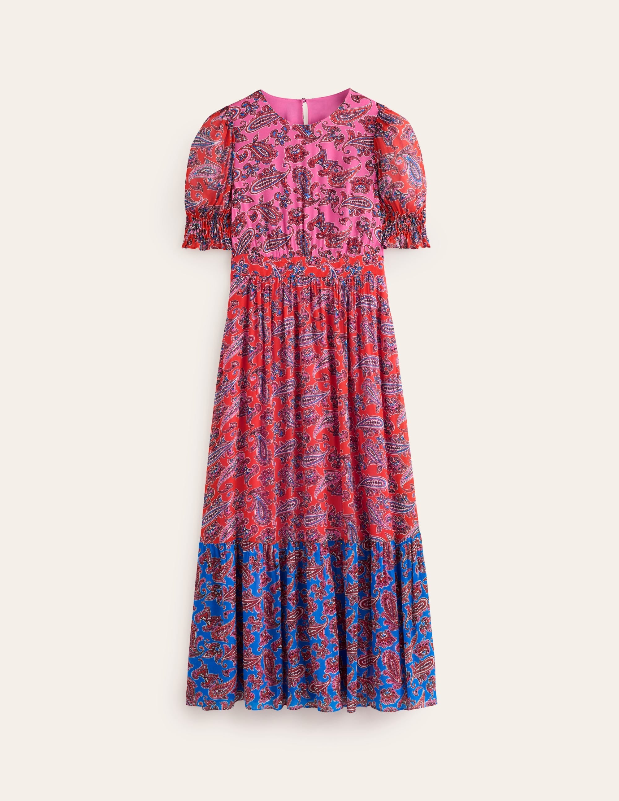Smocked Cuff Maxi Dress-Sangria Sunset, Paisley Wave - Image 6