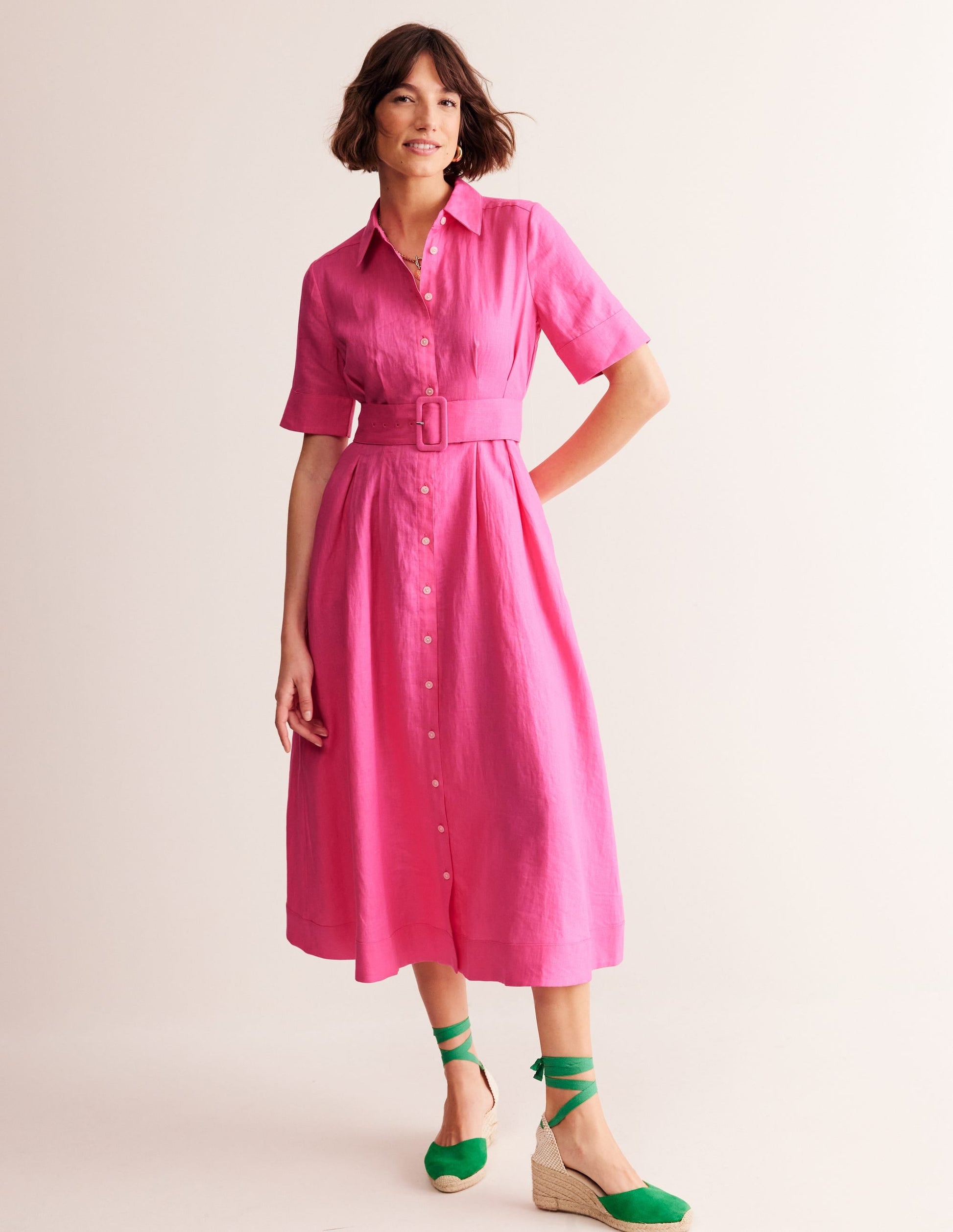 Louise Linen Midi Shirt Dress-Sangria Sunset-4