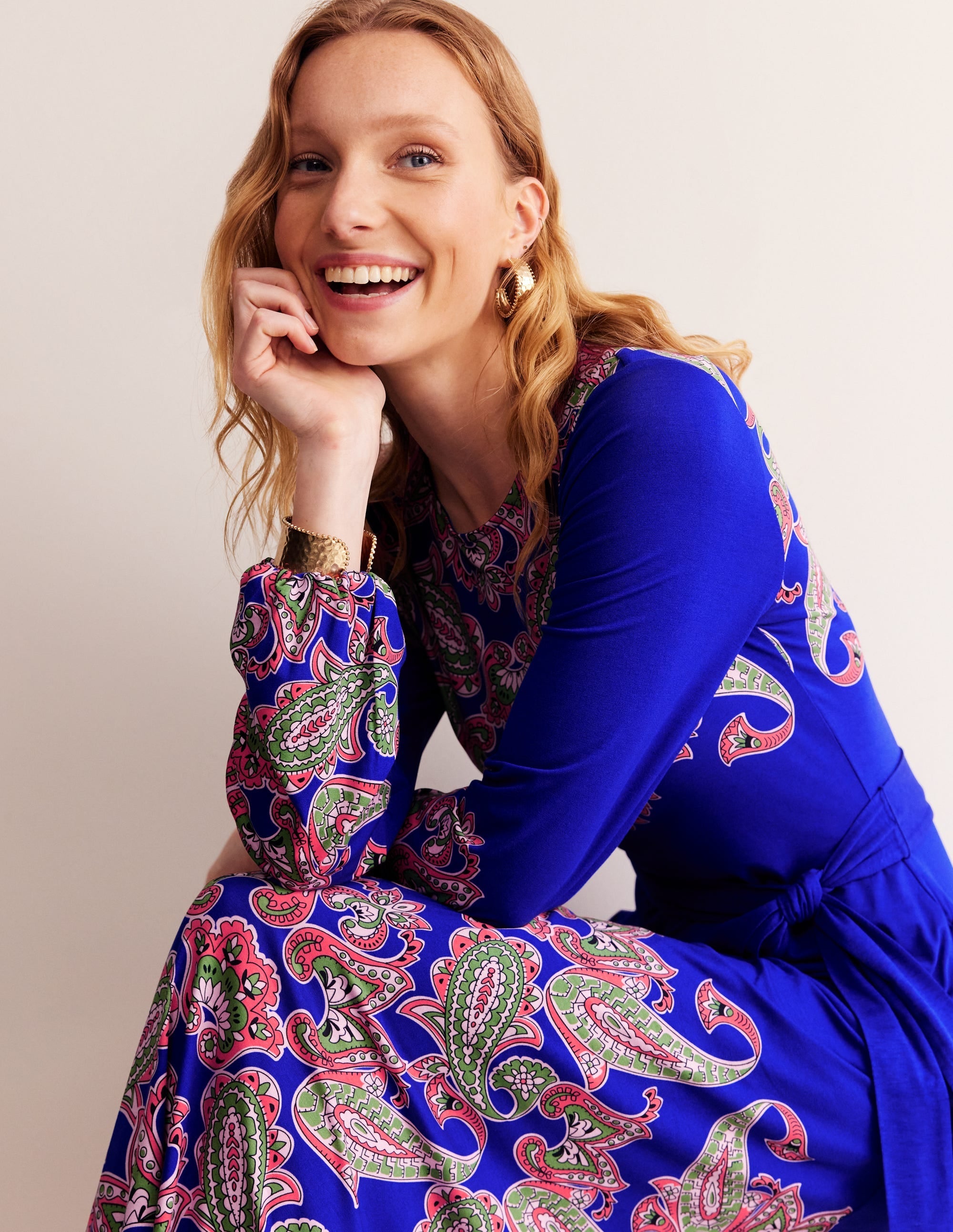Placement Print Jersey Dress-Surf the Web, Paisley Wave - Image 1
