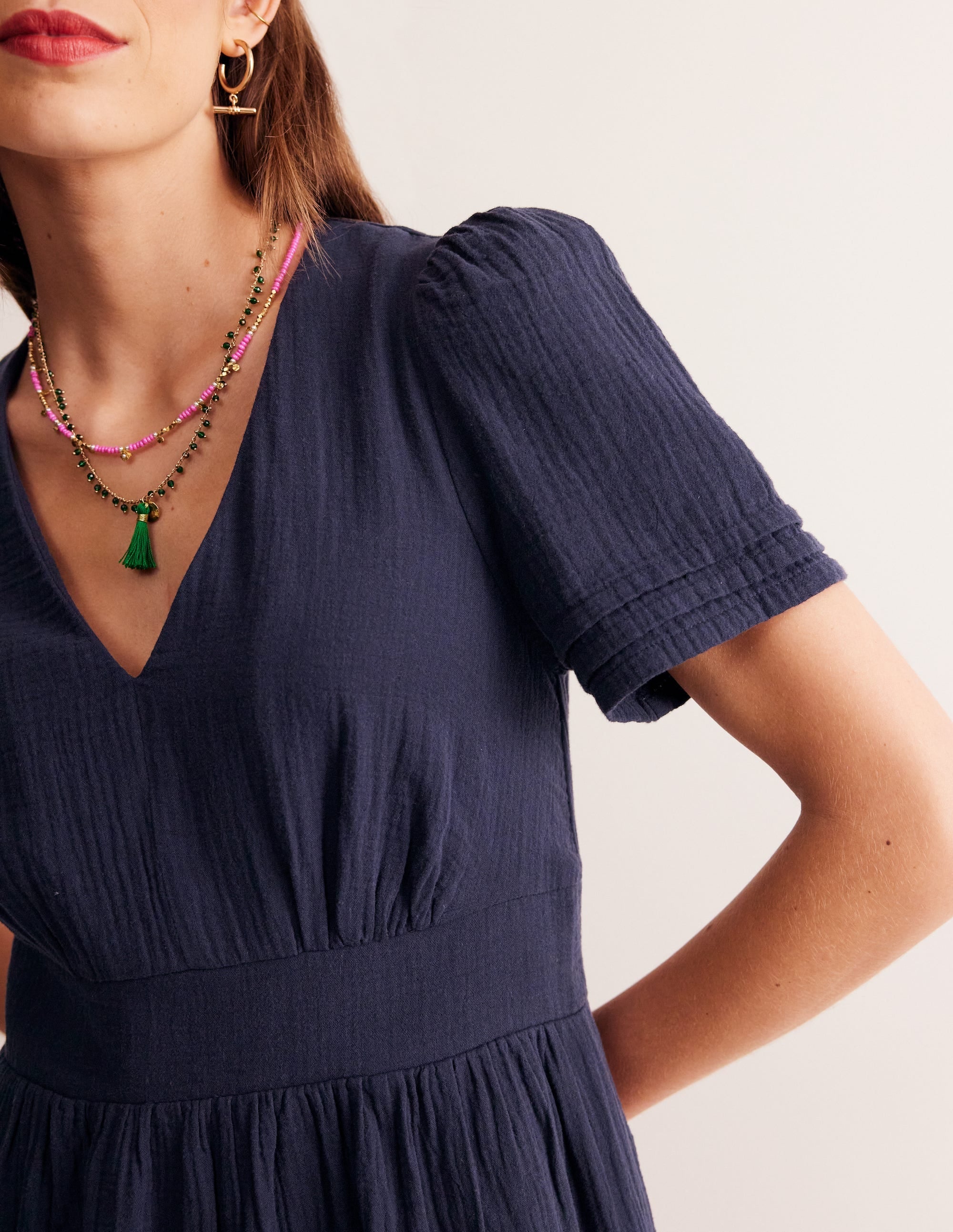 Eve Double Cloth Short Dress-Navy - Image 2