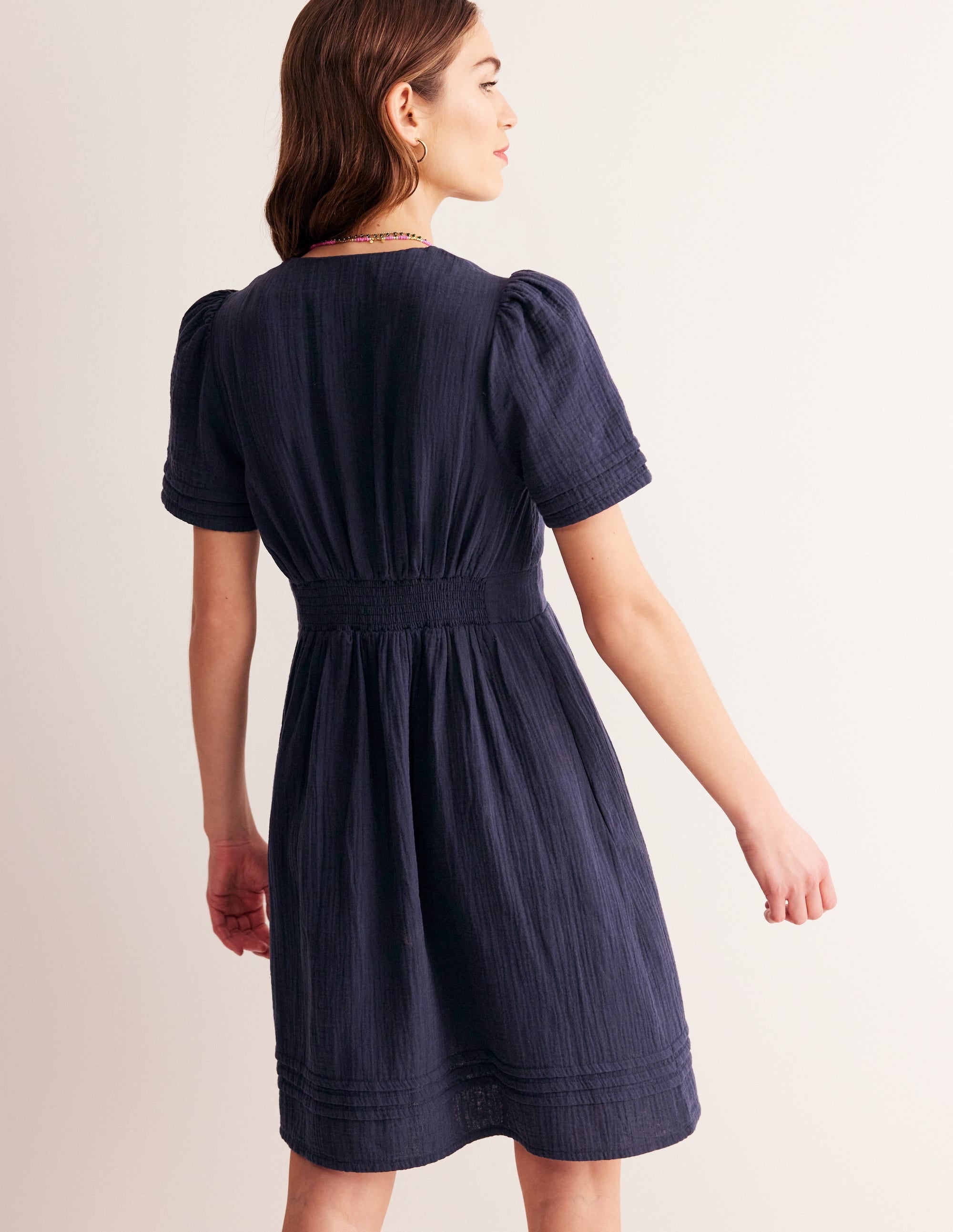 Eve Double Cloth Short Dress-Navy - Image 3