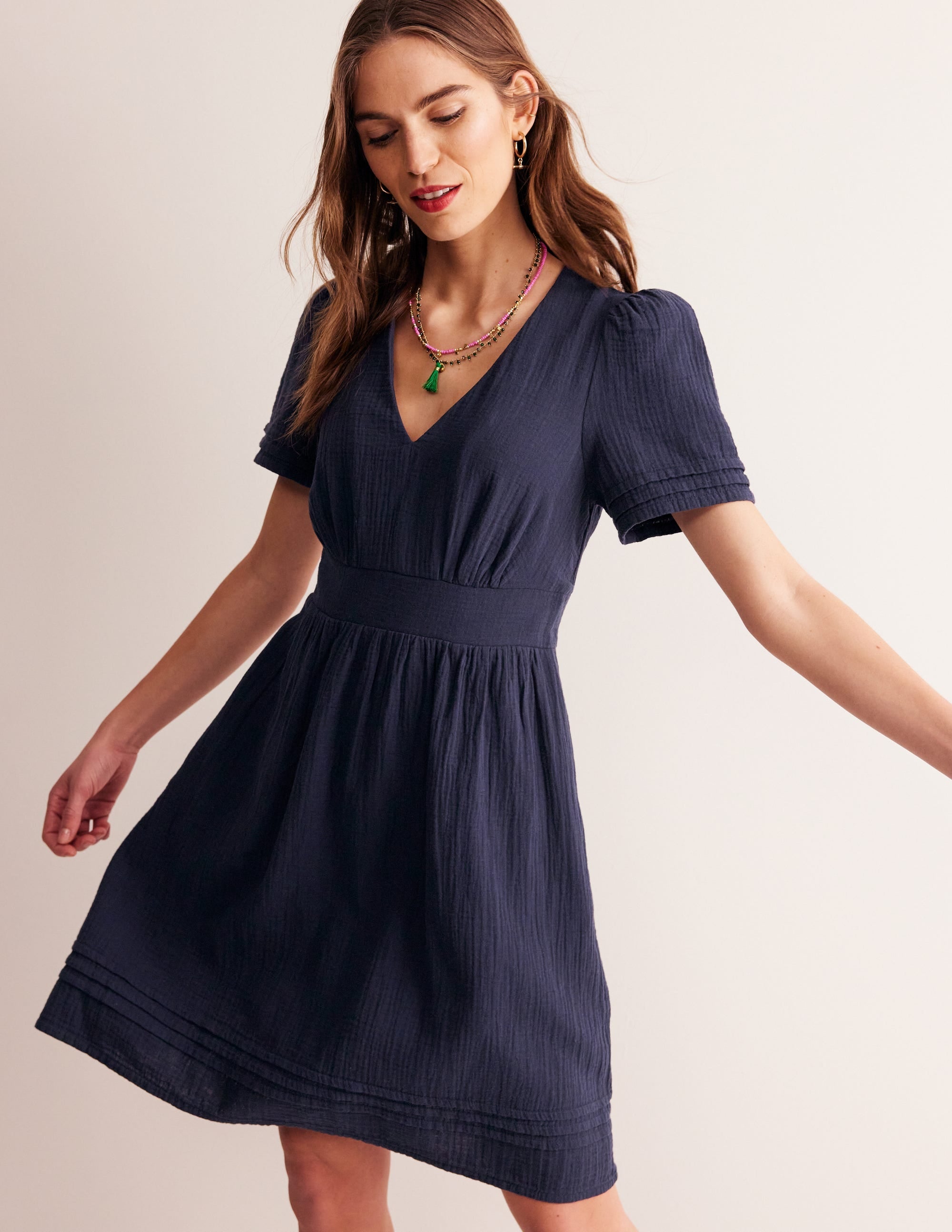 Eve Double Cloth Short Dress-Navy - Image 4