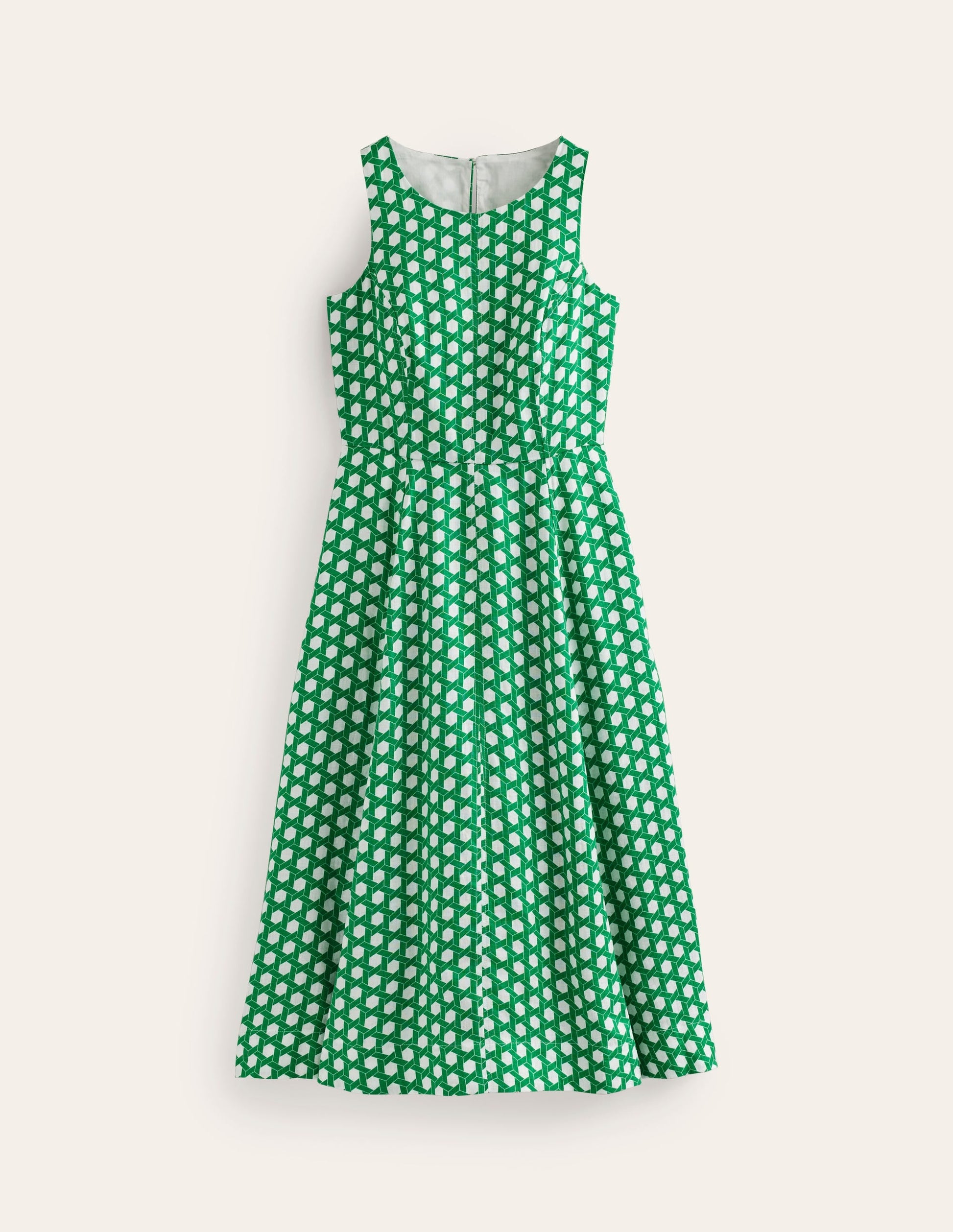 Carla Linen Midi Dress-Green Tambourine, Geo-6
