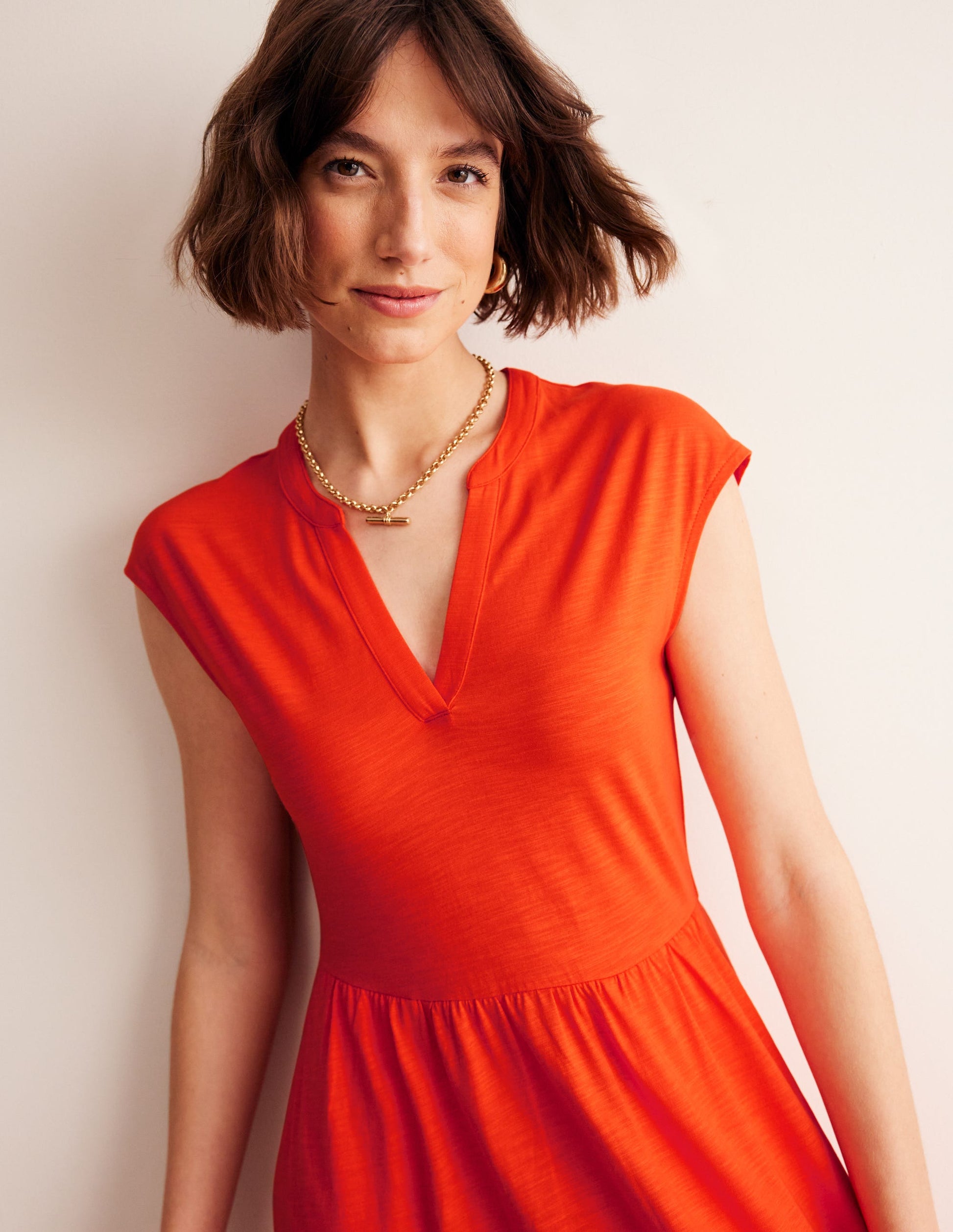 Chloe Notch Jersey Midi Dress-Mandarin Orange-1