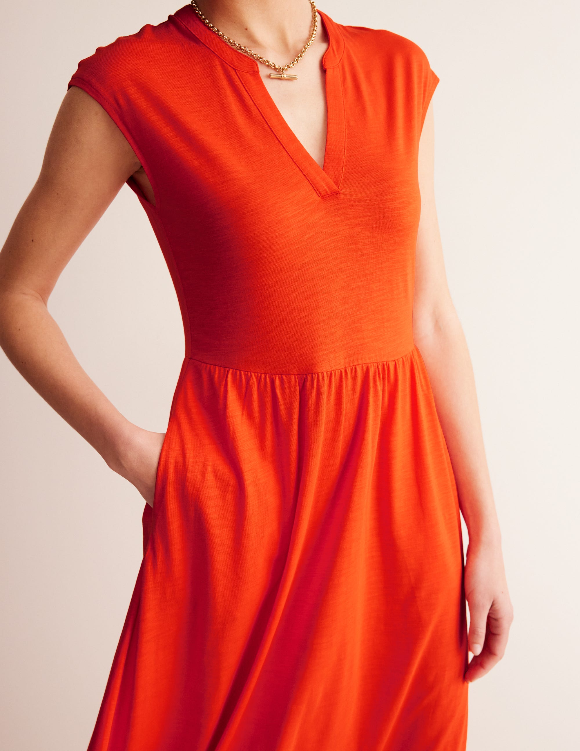 Chloe Notch Jersey Midi Dress-Mandarin Orange - Image 3