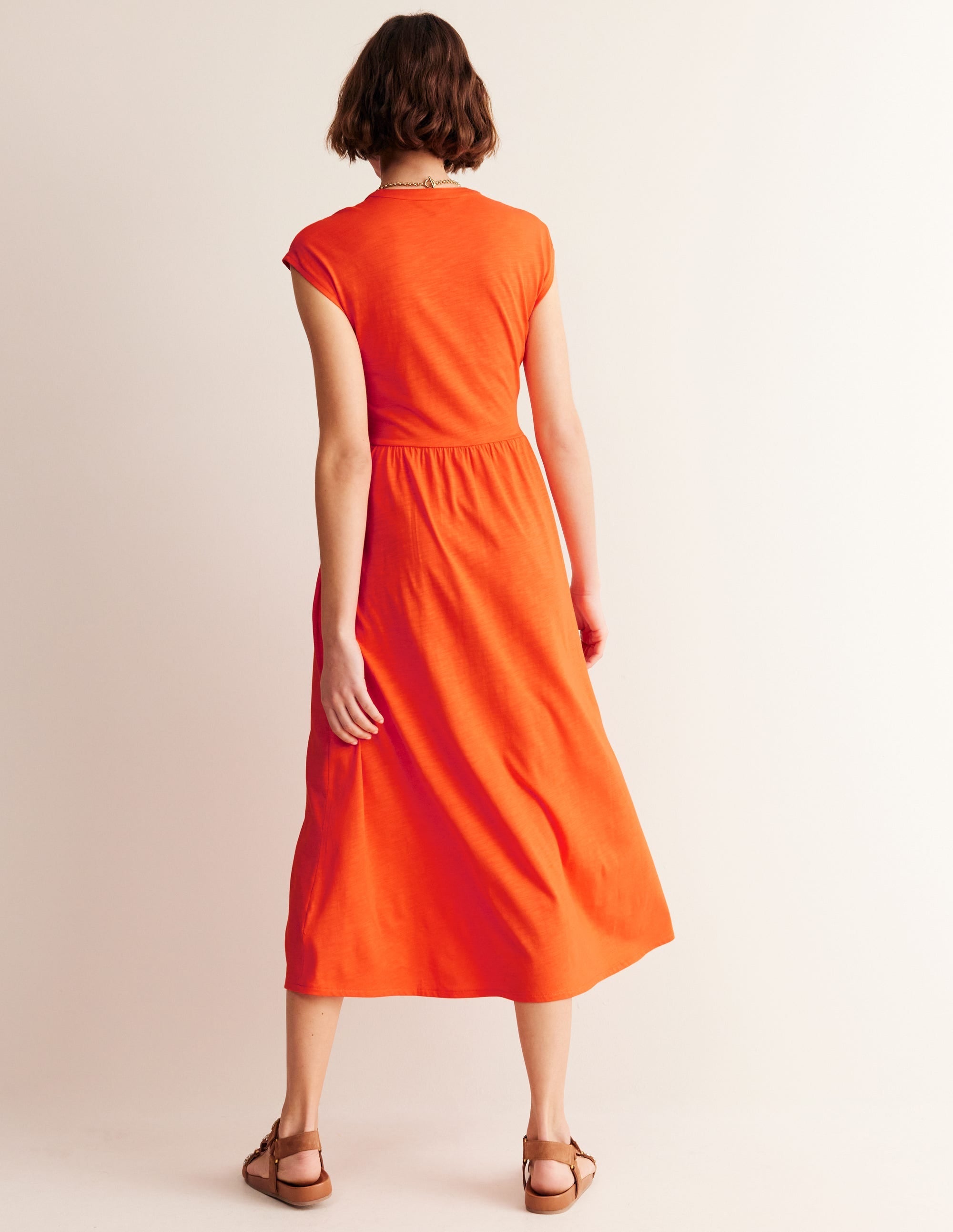 Chloe Notch Jersey Midi Dress-Mandarin Orange - Image 4