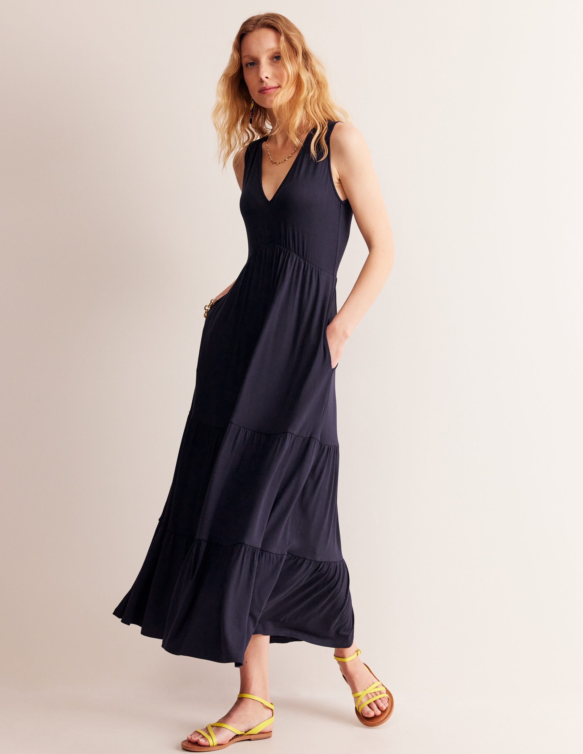 Sylvia Jersey Maxi Tier Dress-Navy - Image 4