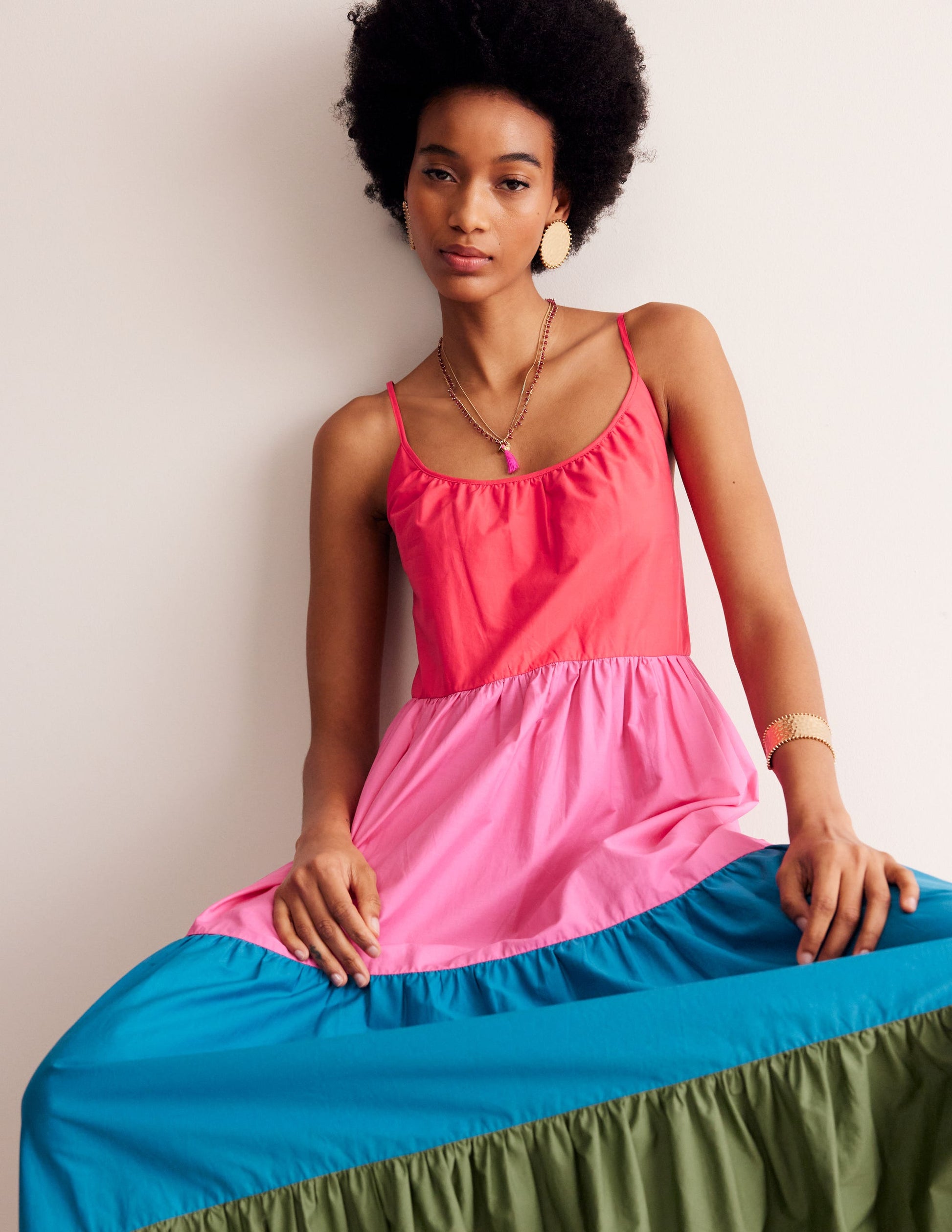 Trapeze Cotton Maxi Dress-Colourblock-1