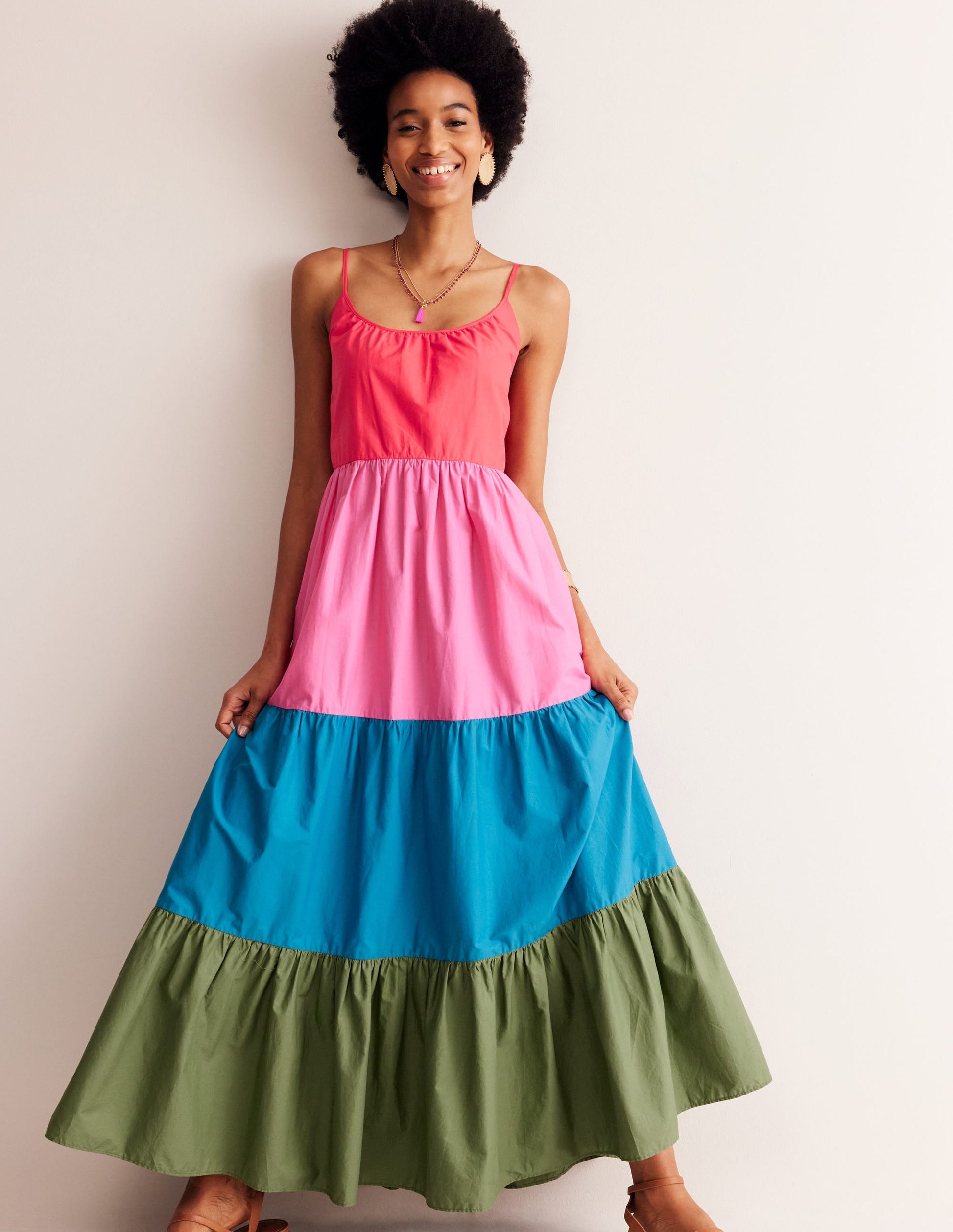 Trapeze Cotton Maxi Dress-Colourblock-2