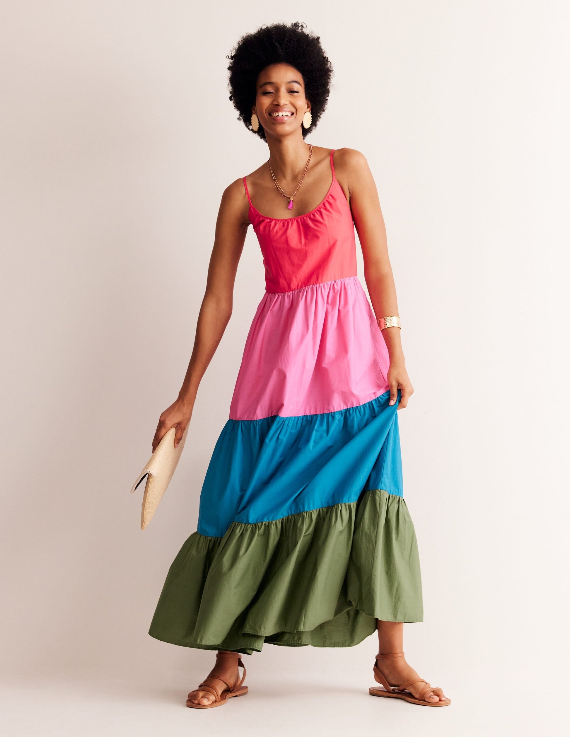 Trapeze Cotton Maxi Dress-Colourblock-4