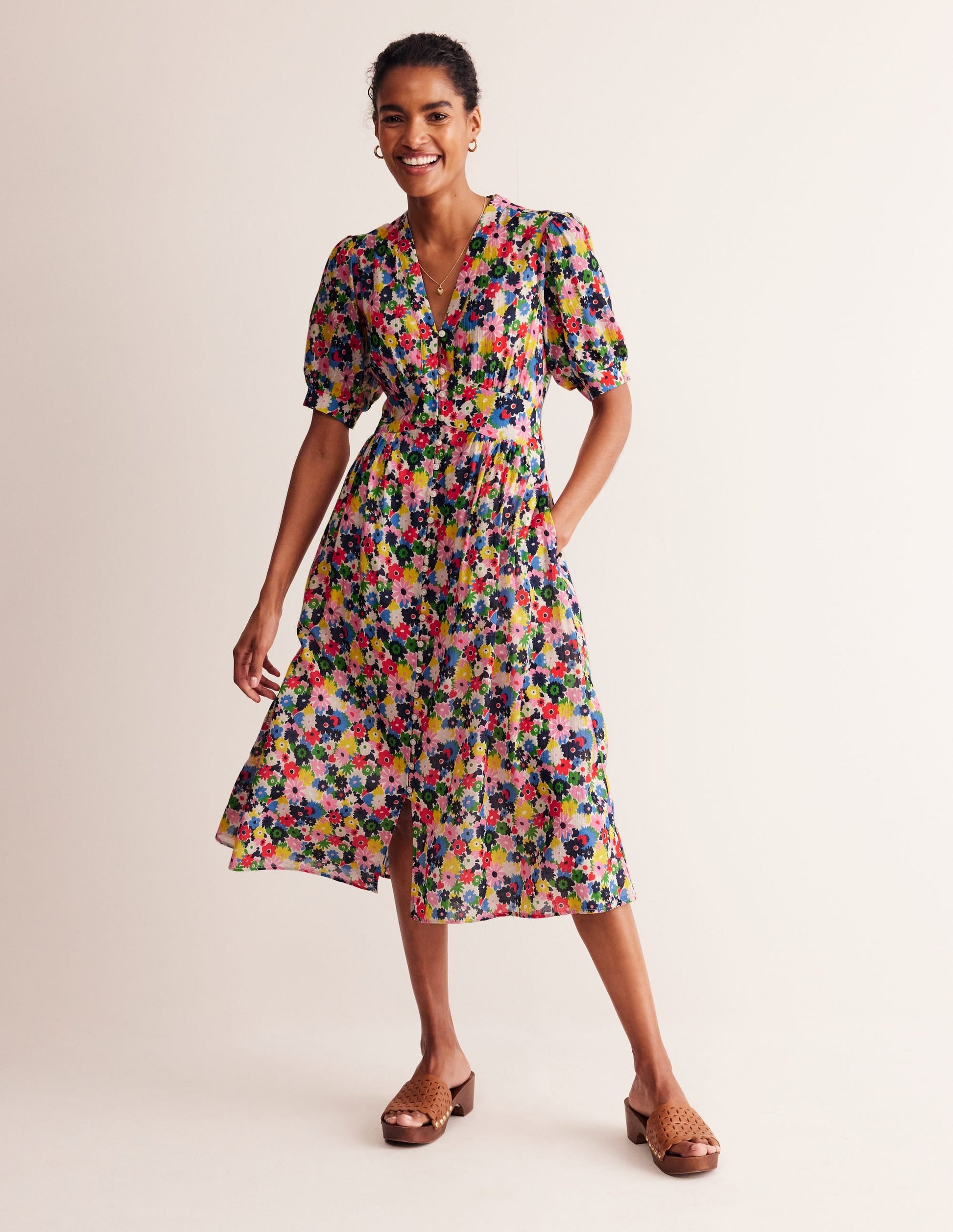 Elsa Crinkle Midi Tea Dress-Multi, Paintbox Ditsy-1