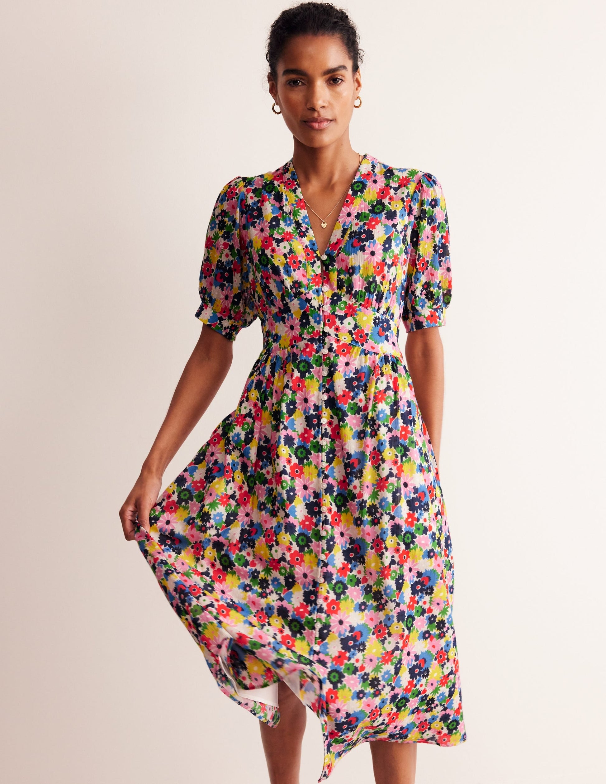 Elsa Crinkle Midi Tea Dress-Multi, Paintbox Ditsy-4
