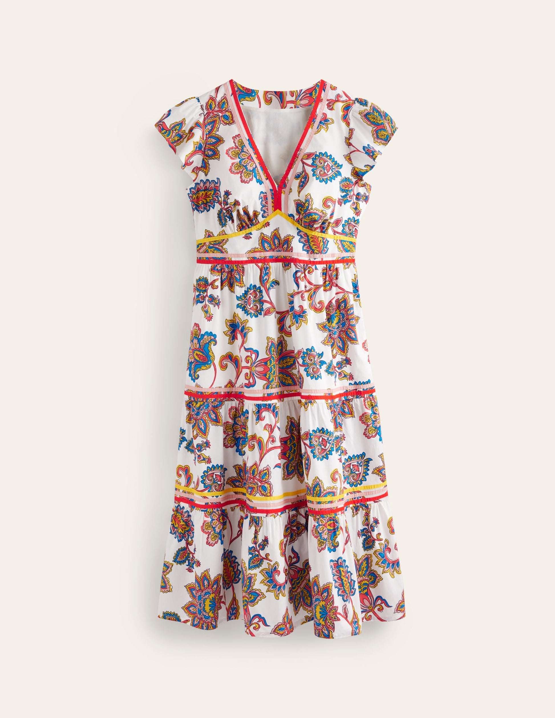 May Cotton Midi Tea Dress-Ivory, Dahlia Bloom-9